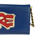 Prada Blue Saffiano Leather Fire Flap Wallet On Chain
