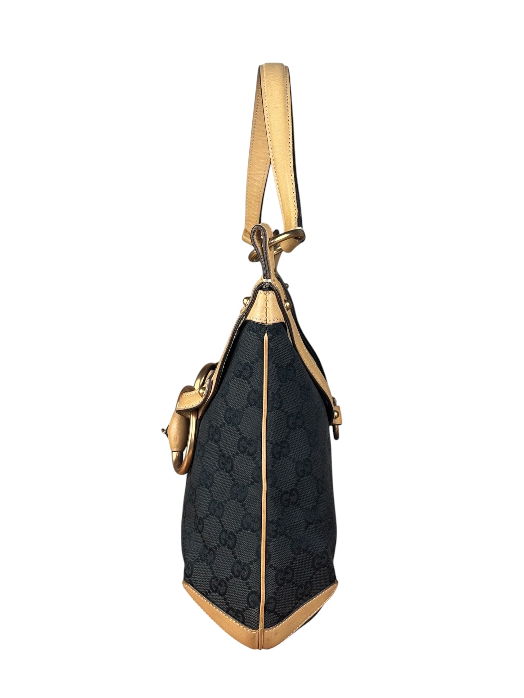 Gucci Vintage Black GG Horsebit Shoulder Bag