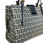 Fendi FF Buckle Navy Zucca Tote Handbag