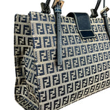 Fendi FF Buckle Navy Zucca Tote Handbag