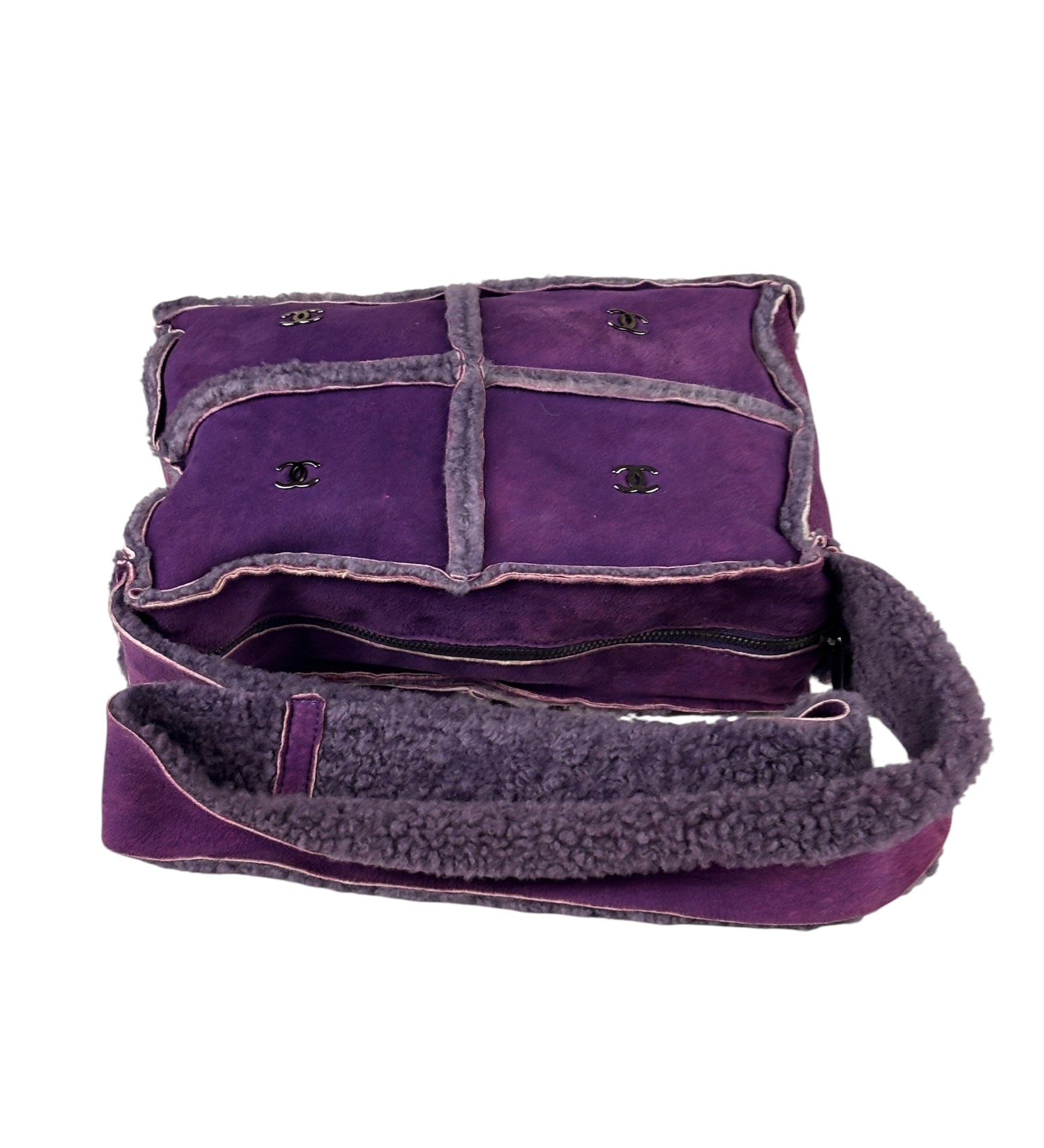 Chanel Vintage Purple Shearling/Suede Patchwork Shoulder Bag 2000