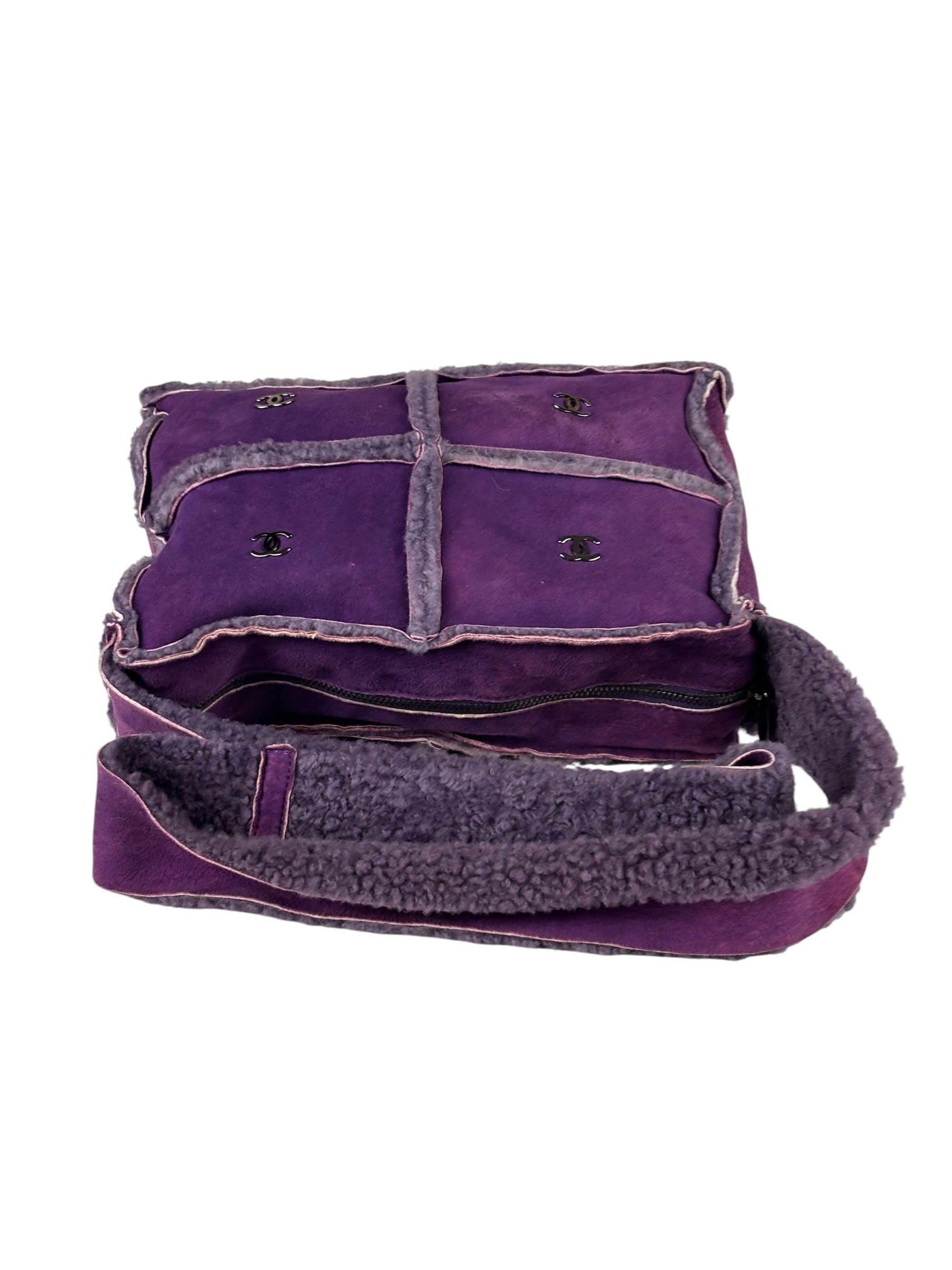 Chanel Vintage Purple Shearling/Suede Patchwork Shoulder Bag 2000