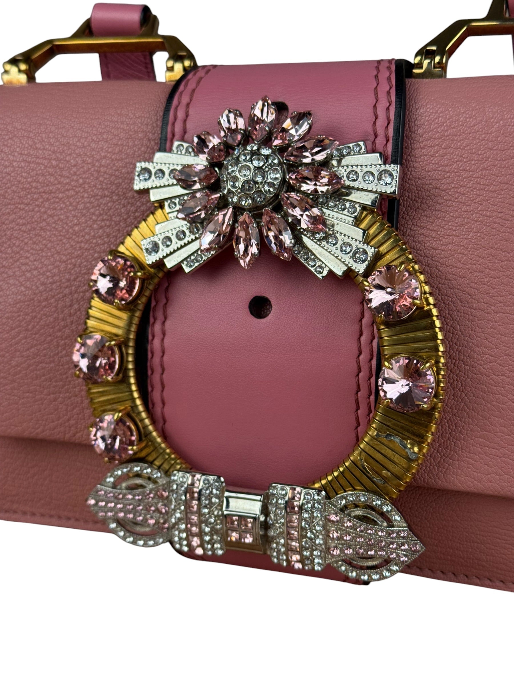 Miu Miu Pink Leather Madras Crystal Embellished Shoulder Bag