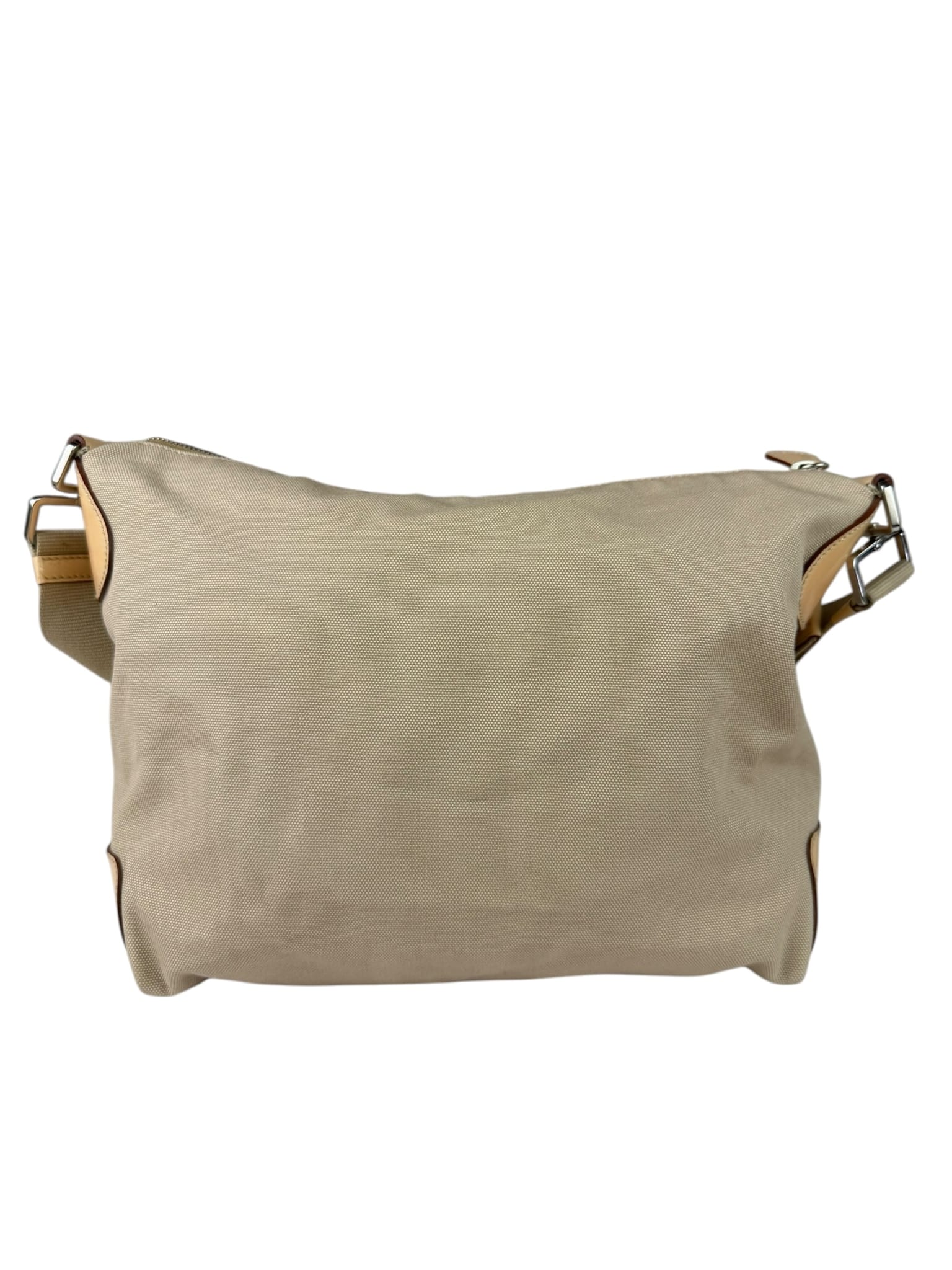 Prada Beige Cloth/Patent Leather Trim Shoulder Bag
