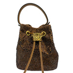 Versace La Medusa Brown Satin Crystal Embellished Mini Bucket Bag