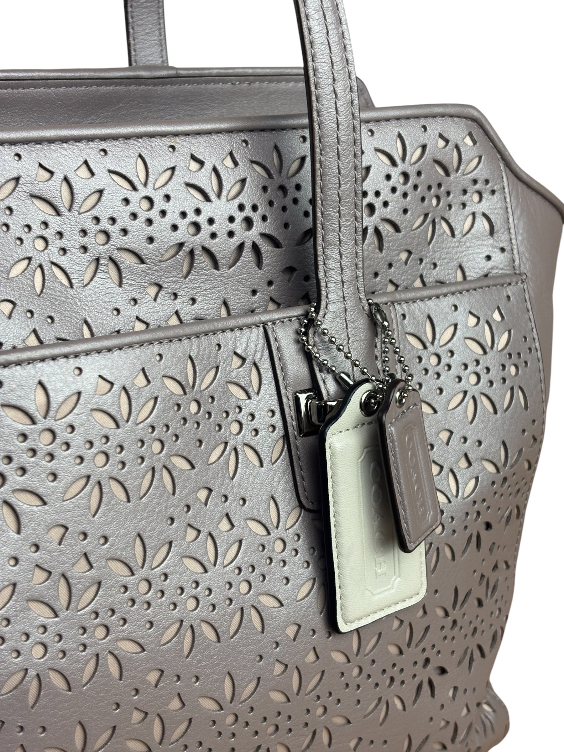 Coach Putty Grey Leather Taylor Eyelet Caryall Shoulder Bag