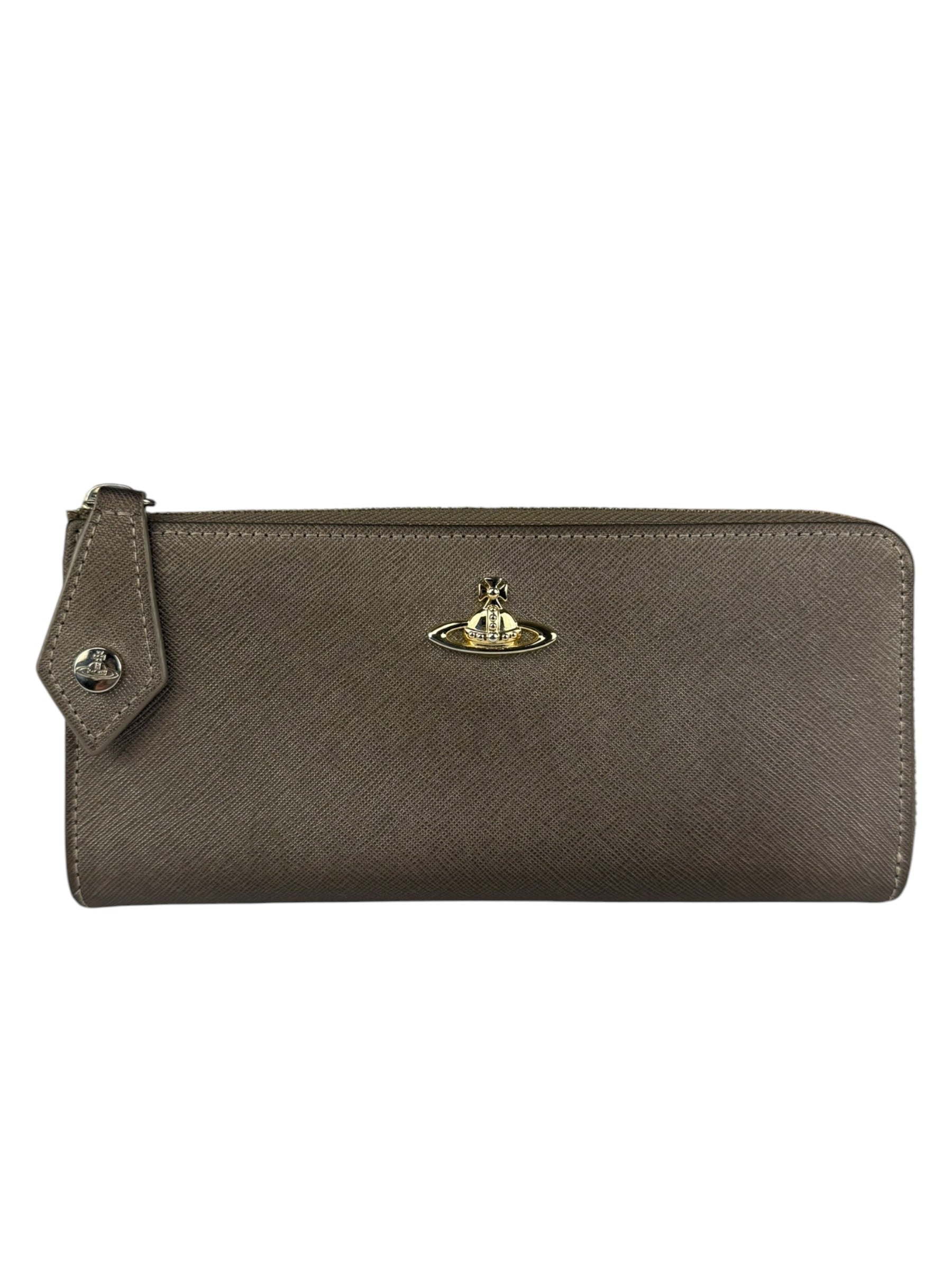 Vivienne Westwood Brown Leather Orb Zip Long Wallet