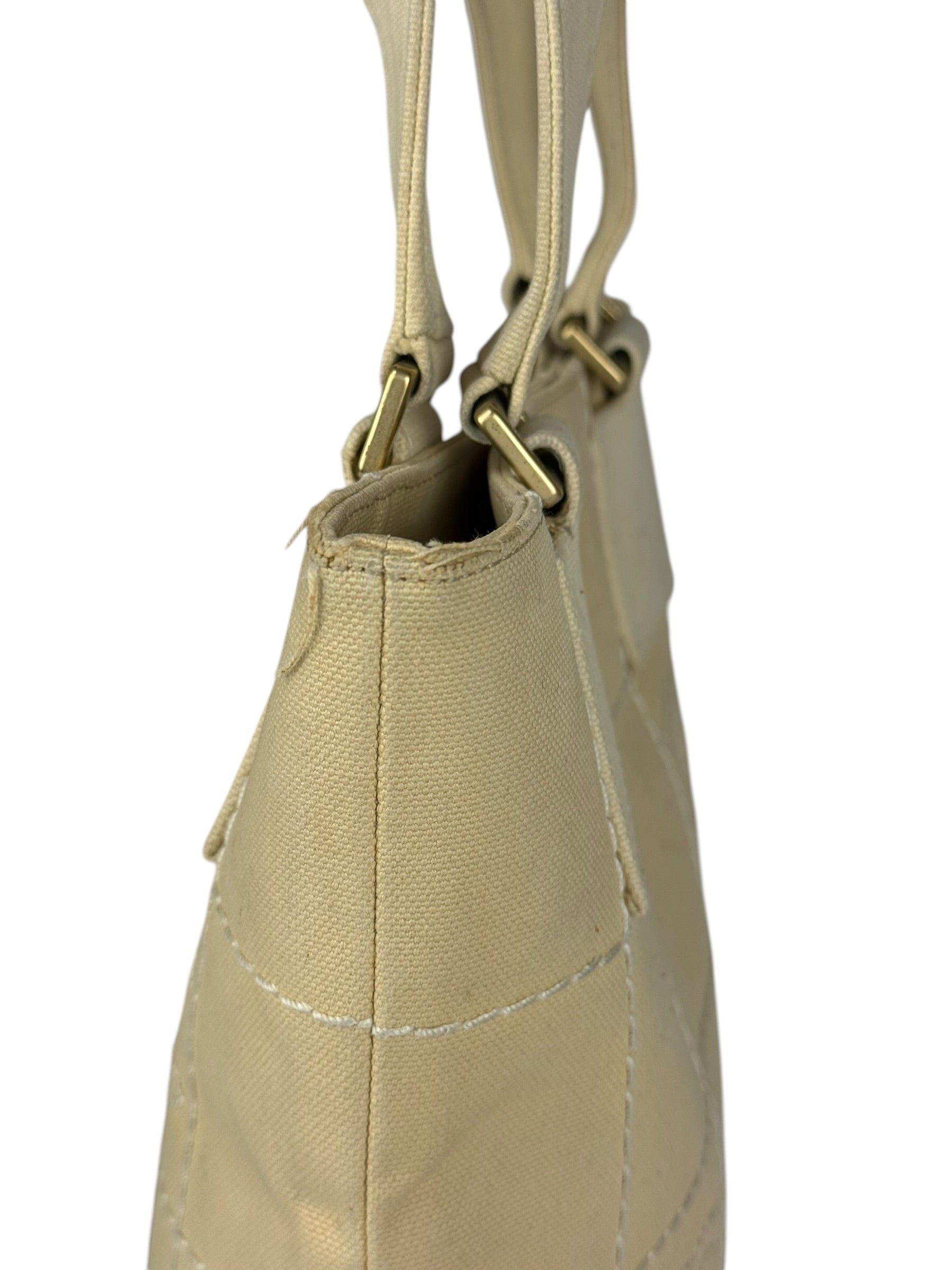 Chanel Vintage Beige Canvas Quilted Chocolate Bar Tote 2003