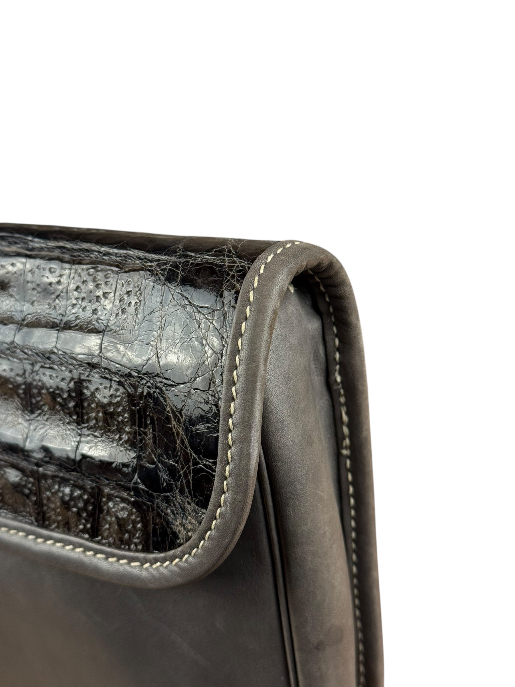 Gucci Vintage Grey Leather Flap Clutch