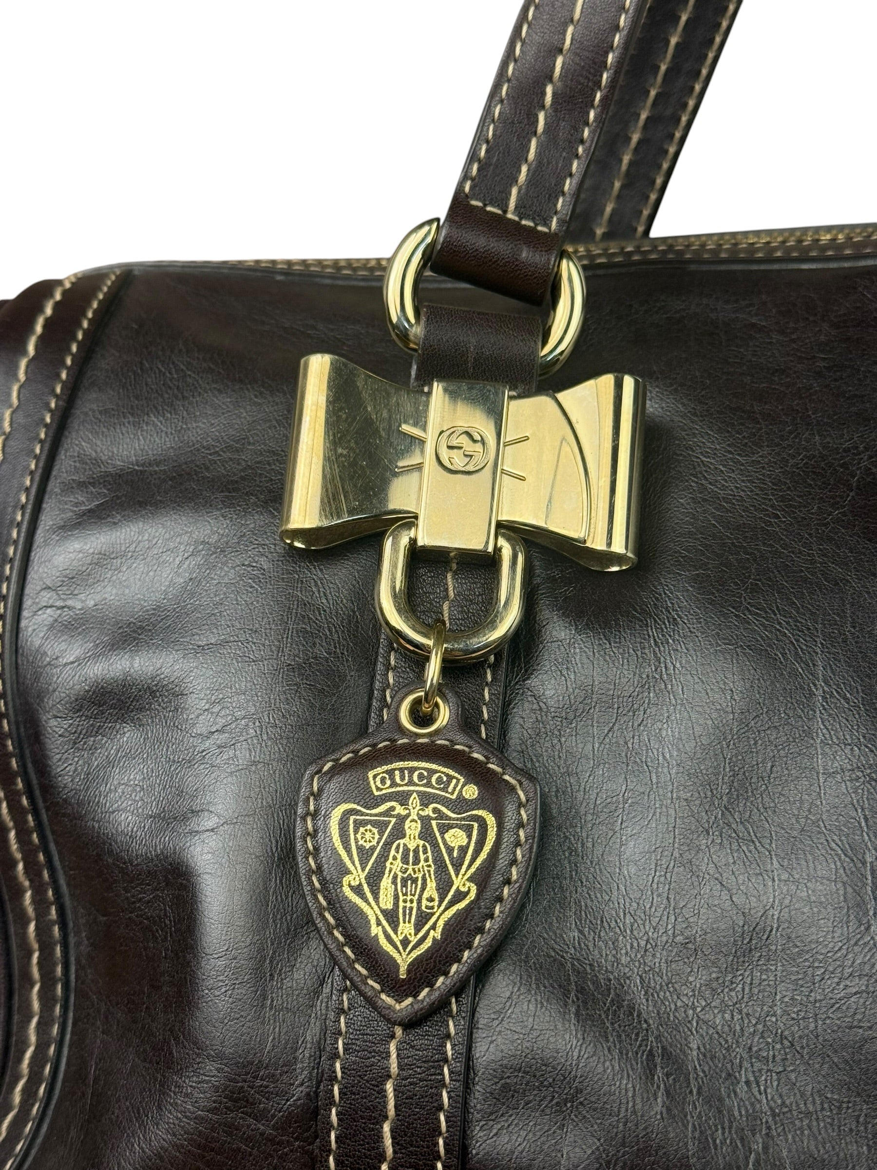 Gucci Vintage Dark Brown Leather Duchessa Boston Handbag