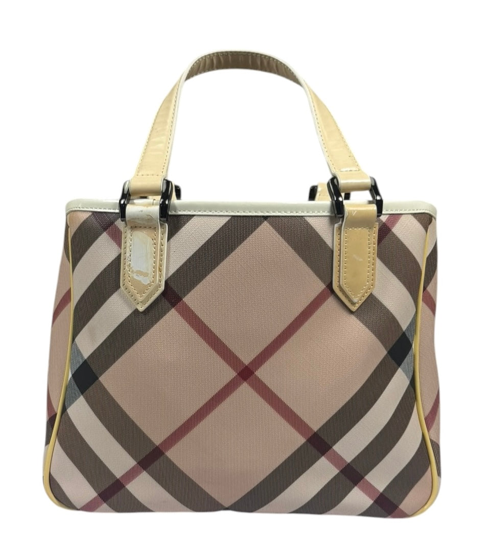 Burberry Beige Nova Check Canvas Patent Leather Tote Bag