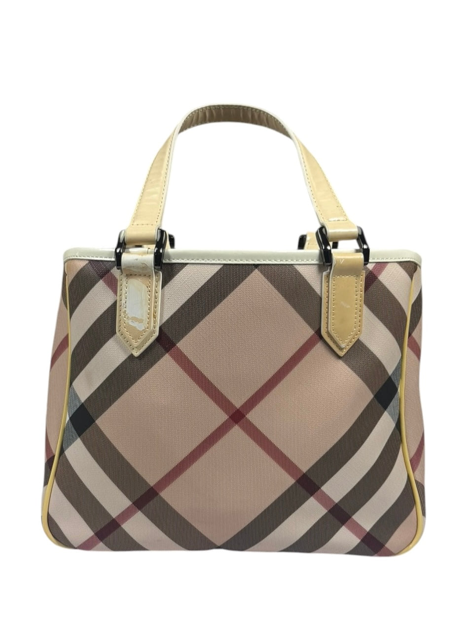 Burberry Beige Nova Check Canvas Patent Leather Tote Bag