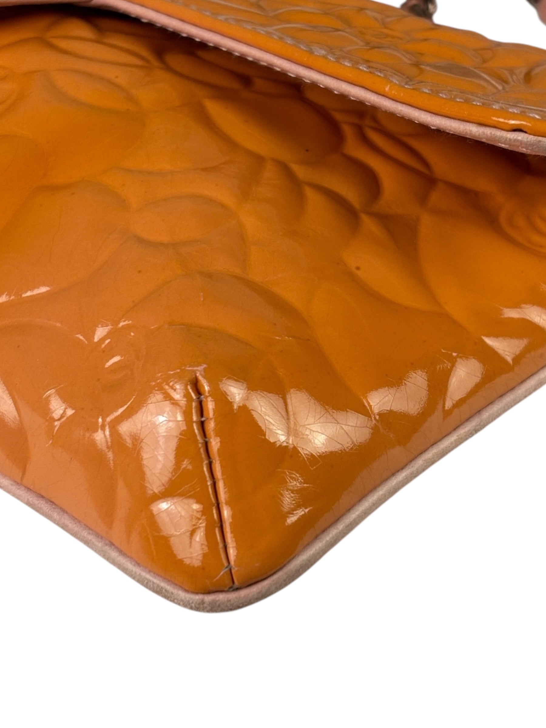 Chanel Orange Patent Leather Camellia Flap Pochette 2003
