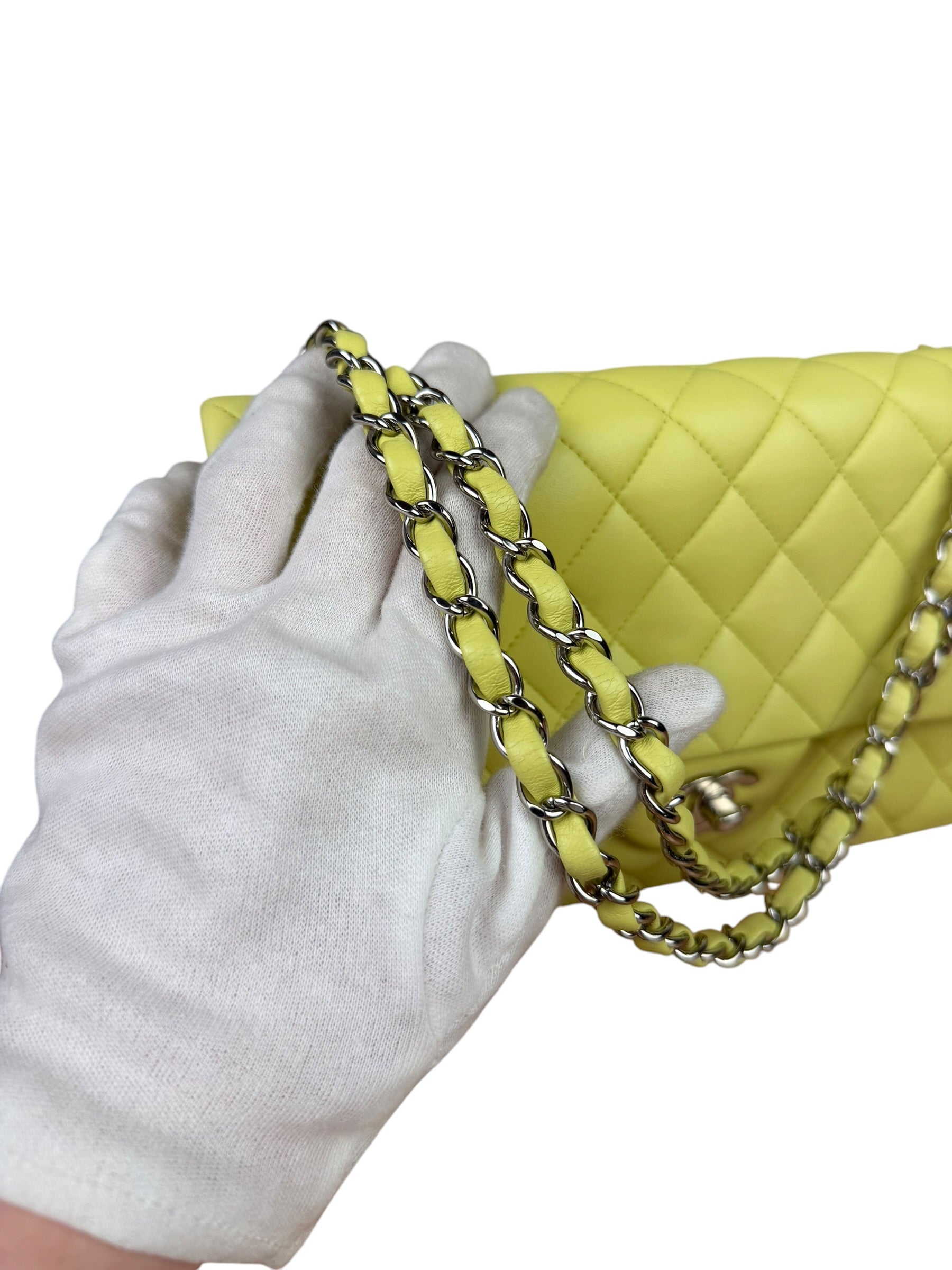 Chanel Yellow Neon Quilted Leather Classic Double Flap Bag 2010
