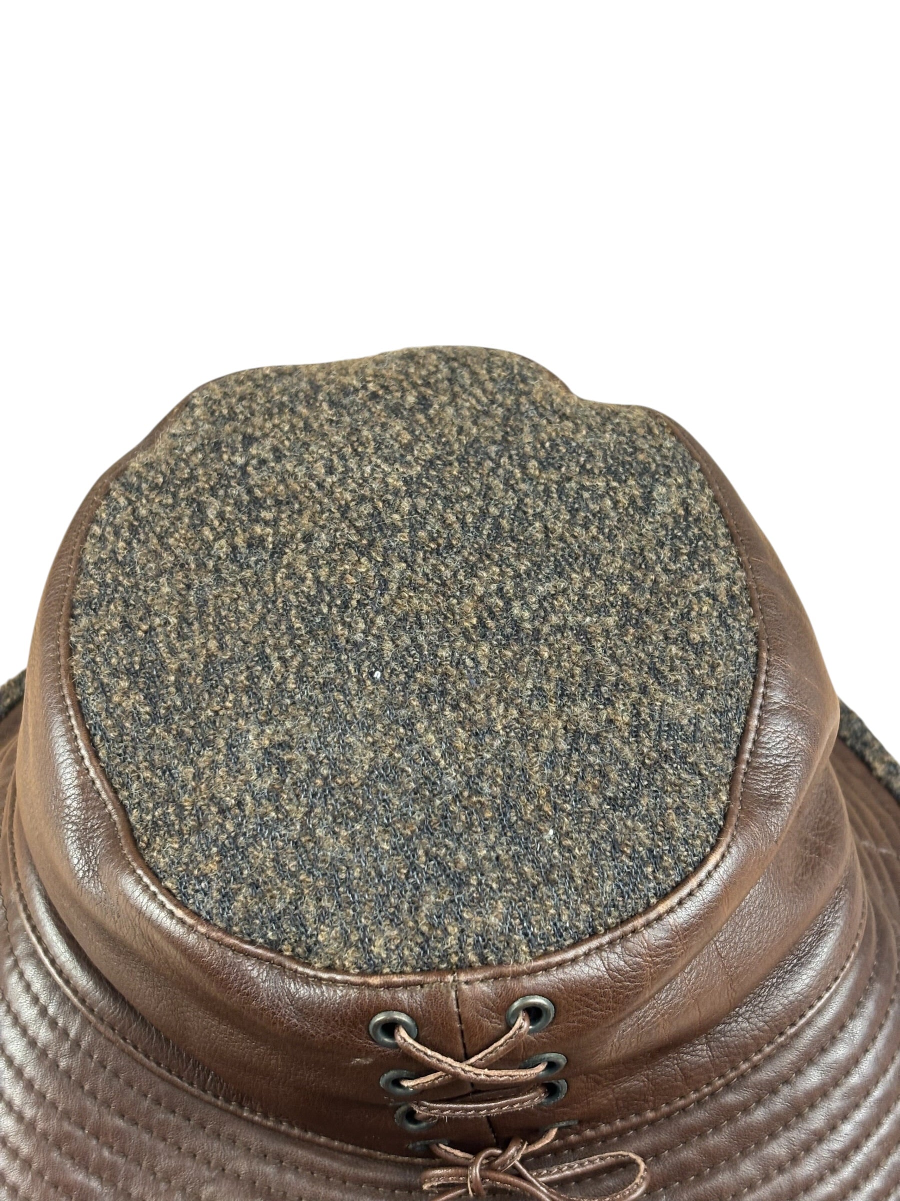 Hermes Vintage Brown Leather-Trimmed Motsch Bucket Hat