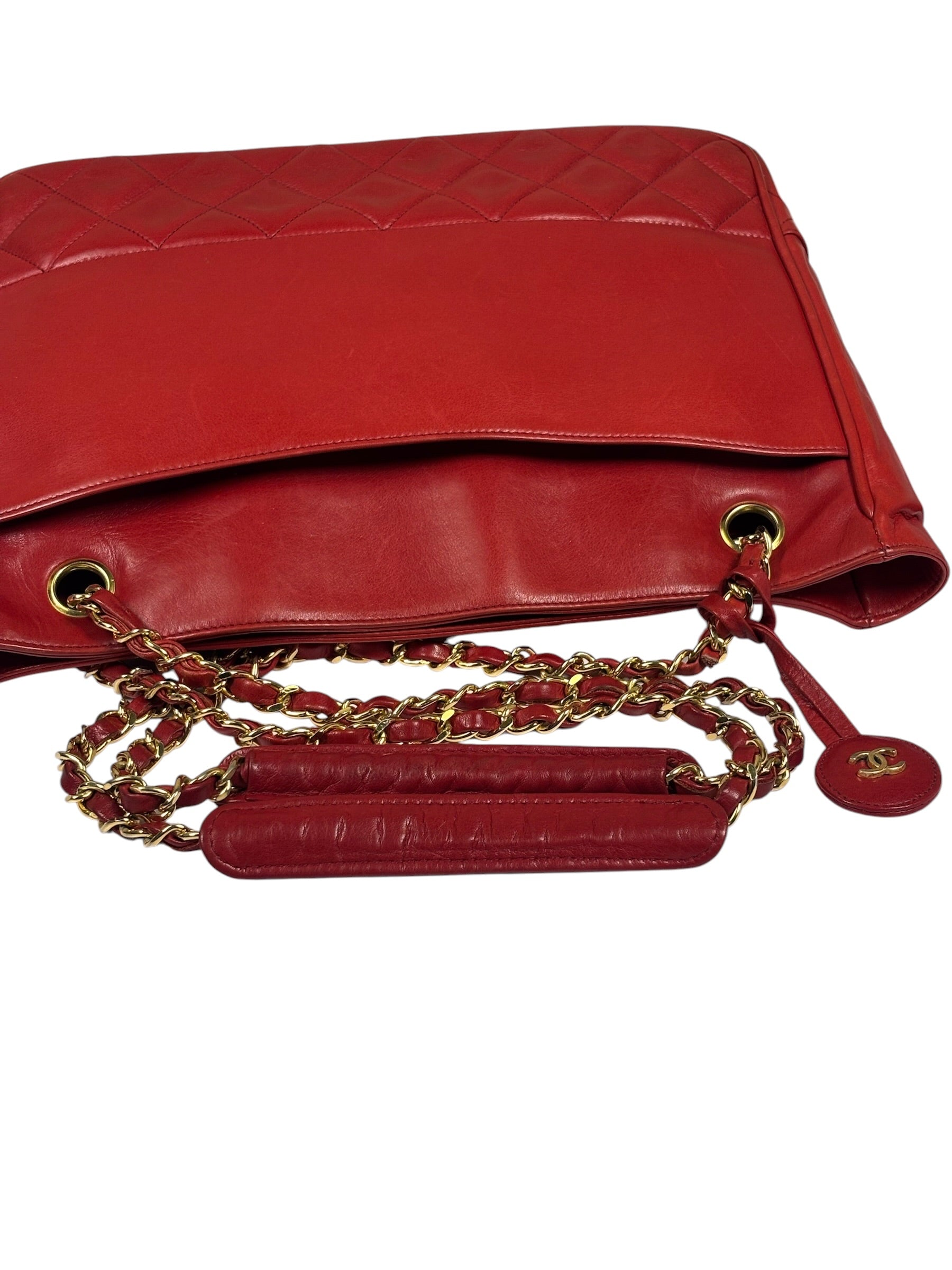 Chanel Vintage Red Quilted Lambskin Tote 1989