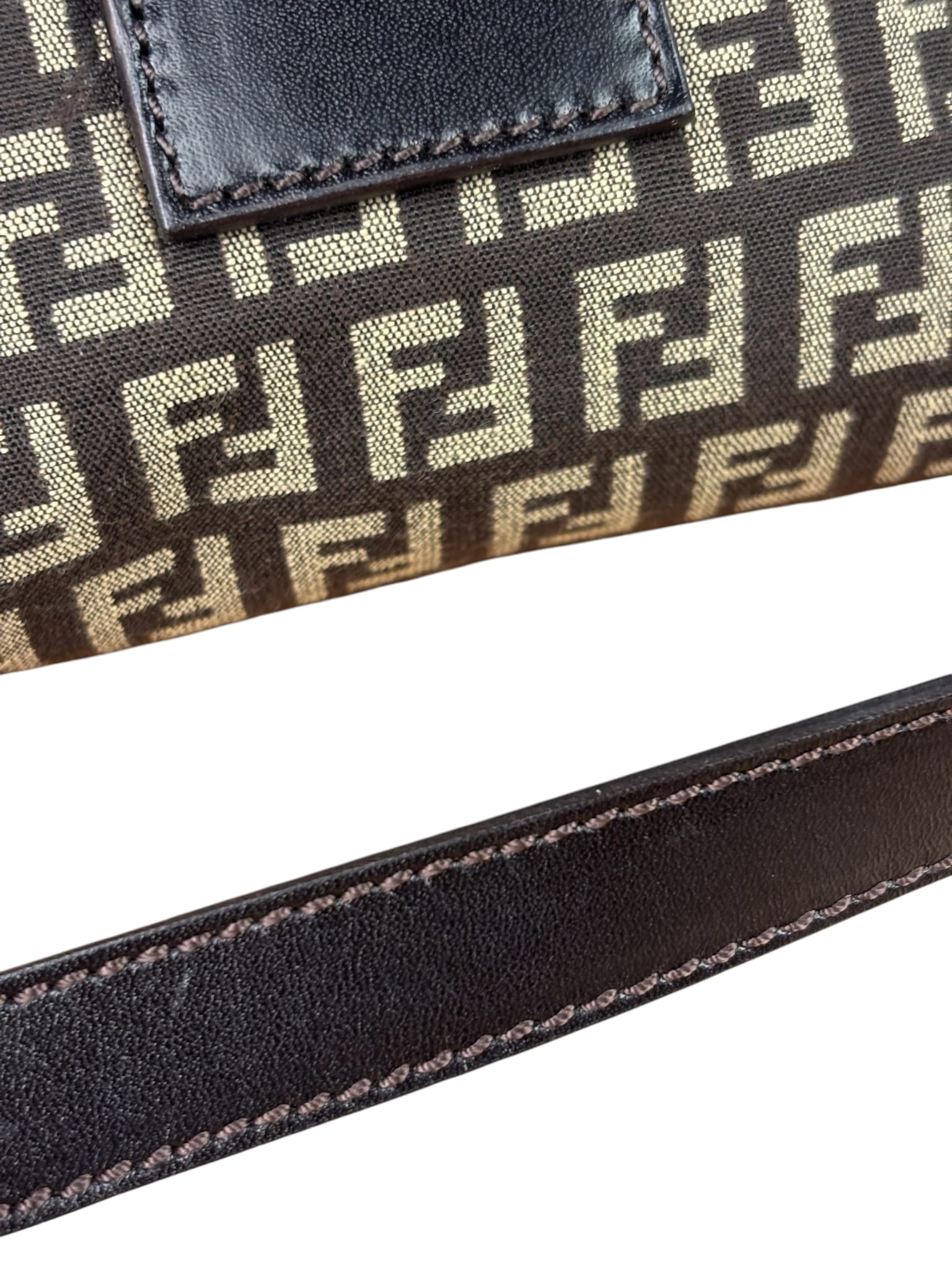 Fendi Black/Beige Leather Trim Zucca Mamma Baguette