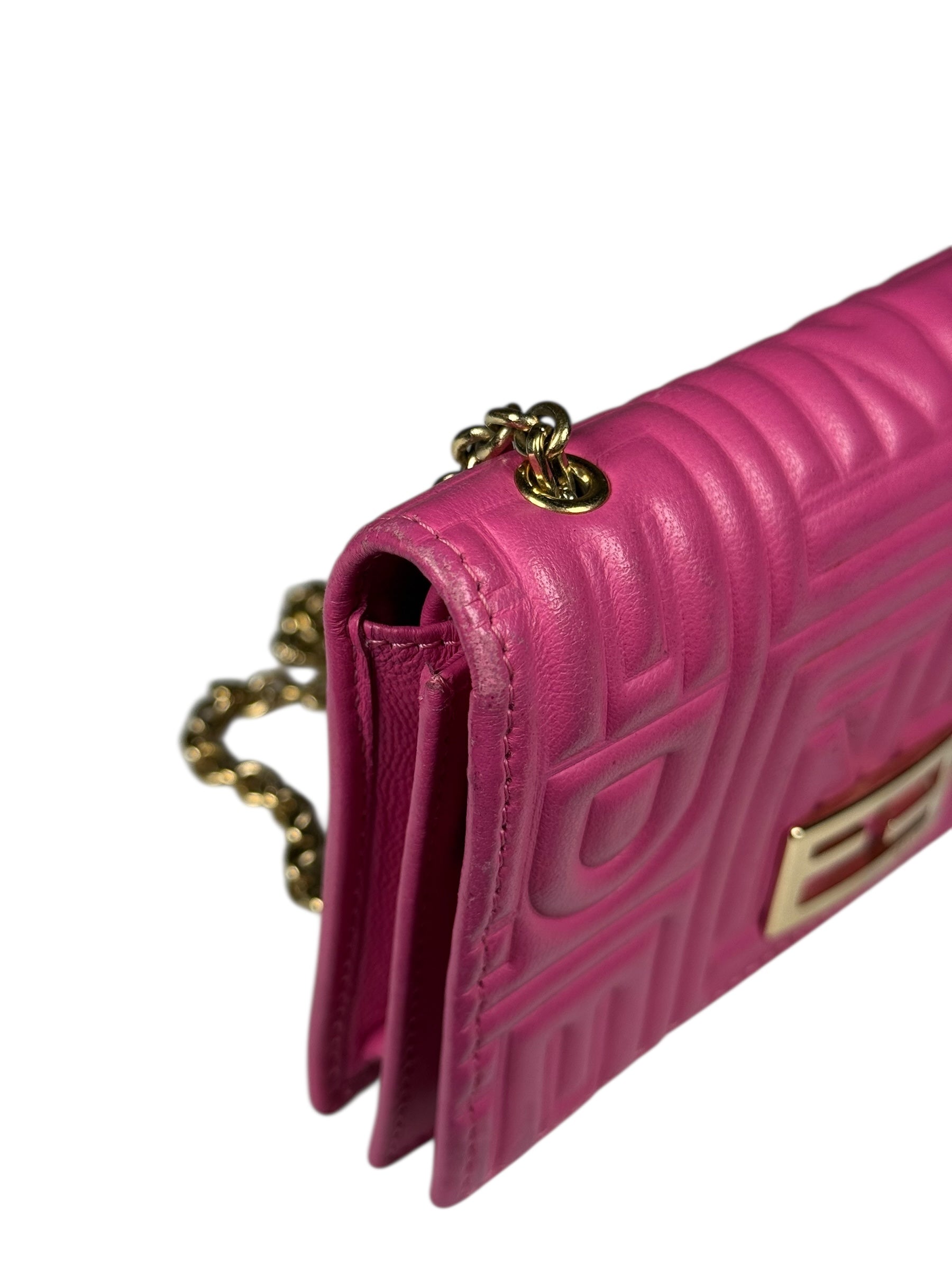 Fendi Roma Pink Leather Embossed Wallet on Chain