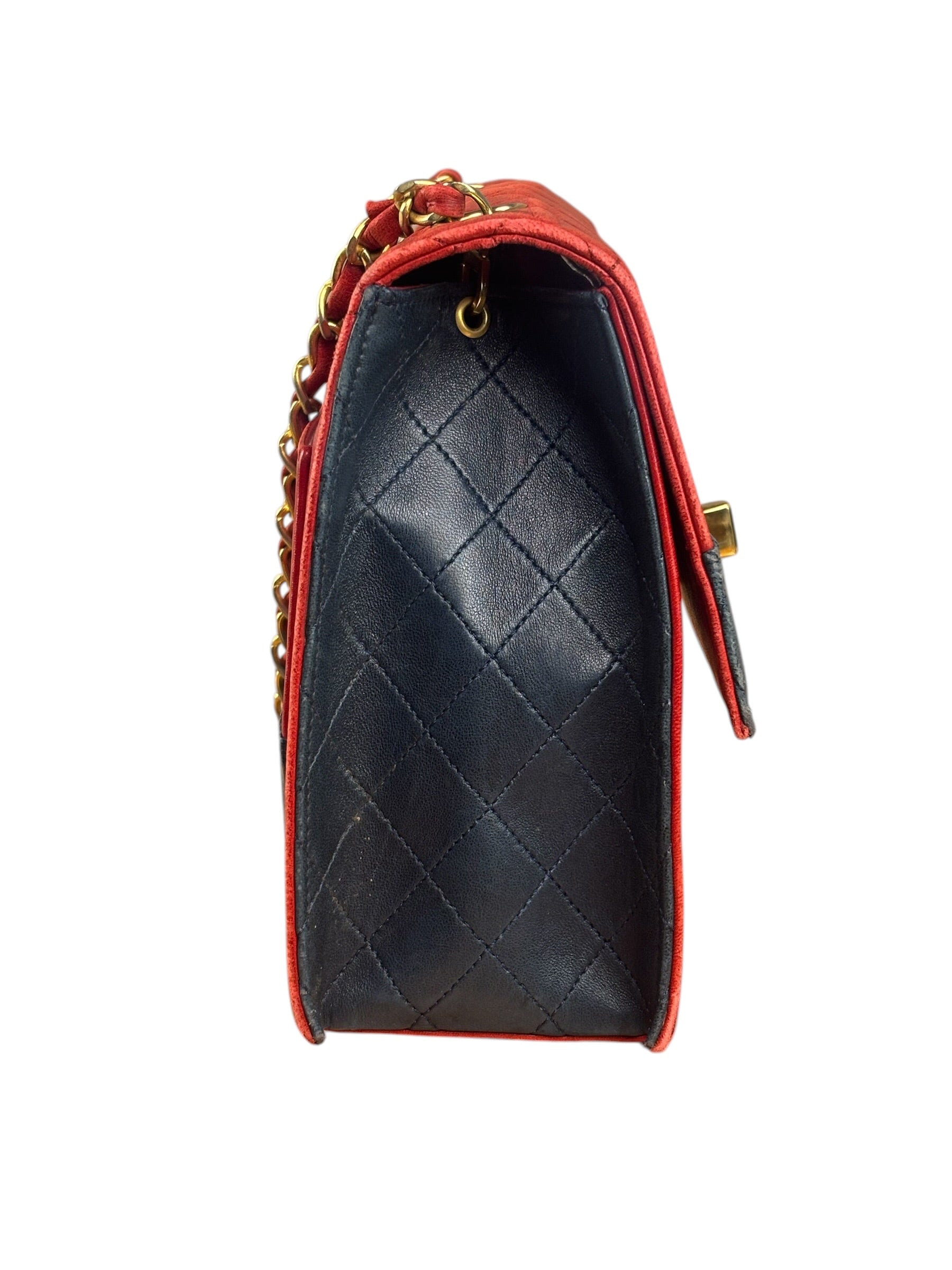 Chanel Red & Navy Trapezoid Flap Bag 1992