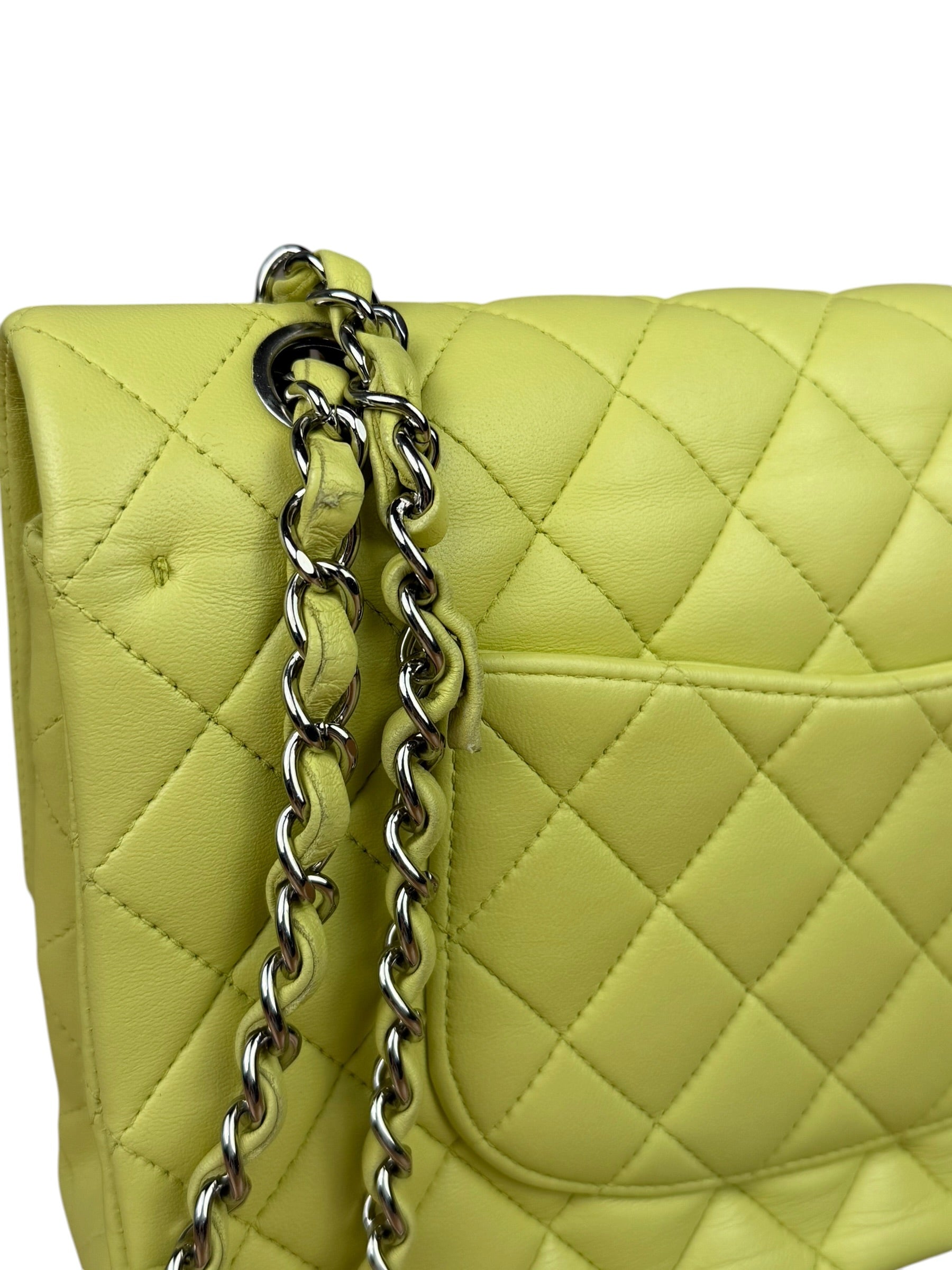 Chanel Yellow Neon Quilted Leather Classic Double Flap Bag 2010