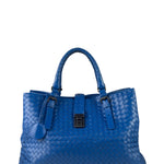 Bottega Venete Blue Lambskin Intrecciato Roma Tote