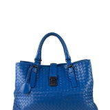 Bottega Venete Blue Lambskin Intrecciato Roma Tote