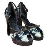 Miu Miu Vintage Woven Tweed Platform Sandals