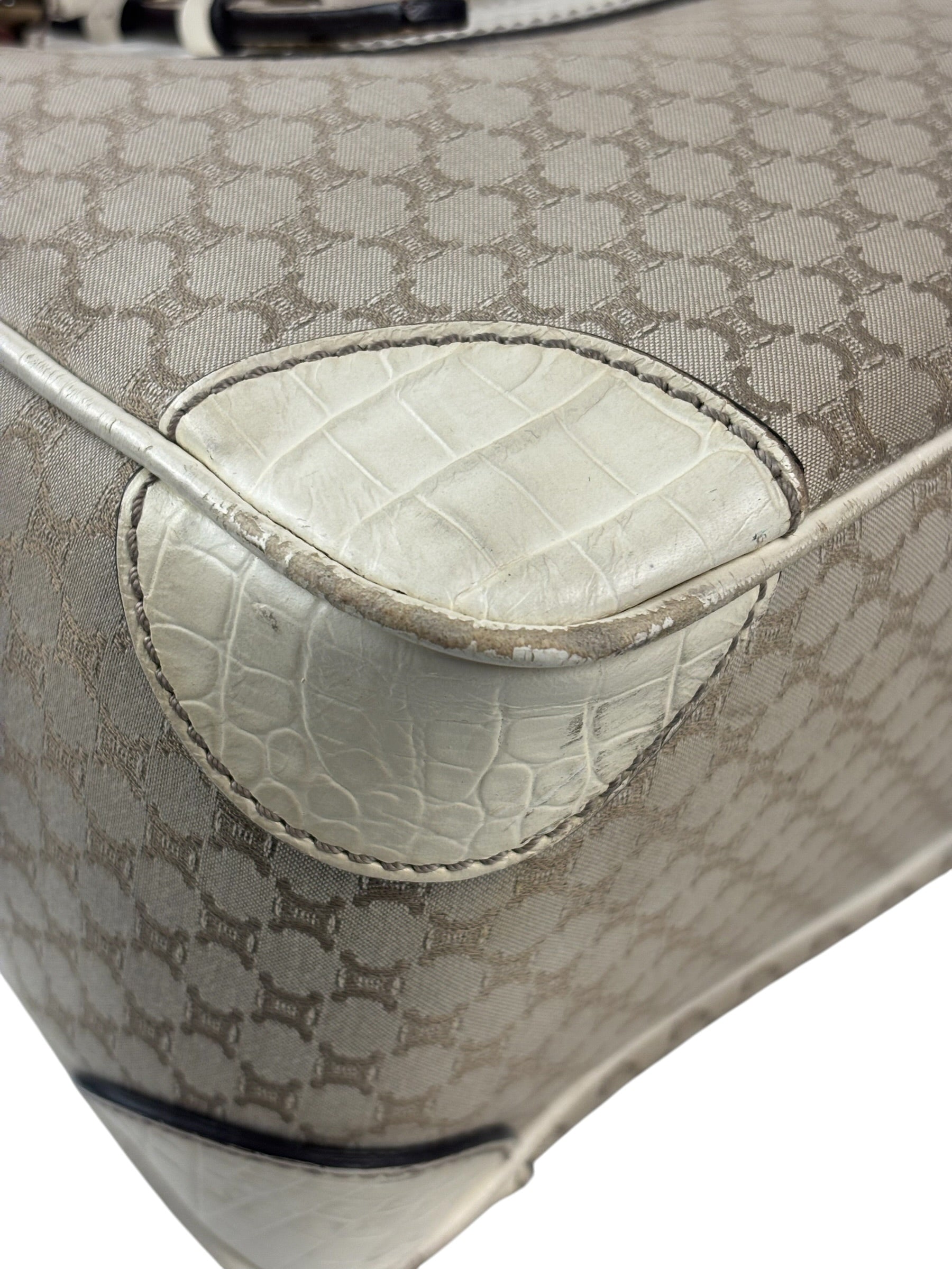 Celine Beige Leather Trim Macadam Boogie Tote