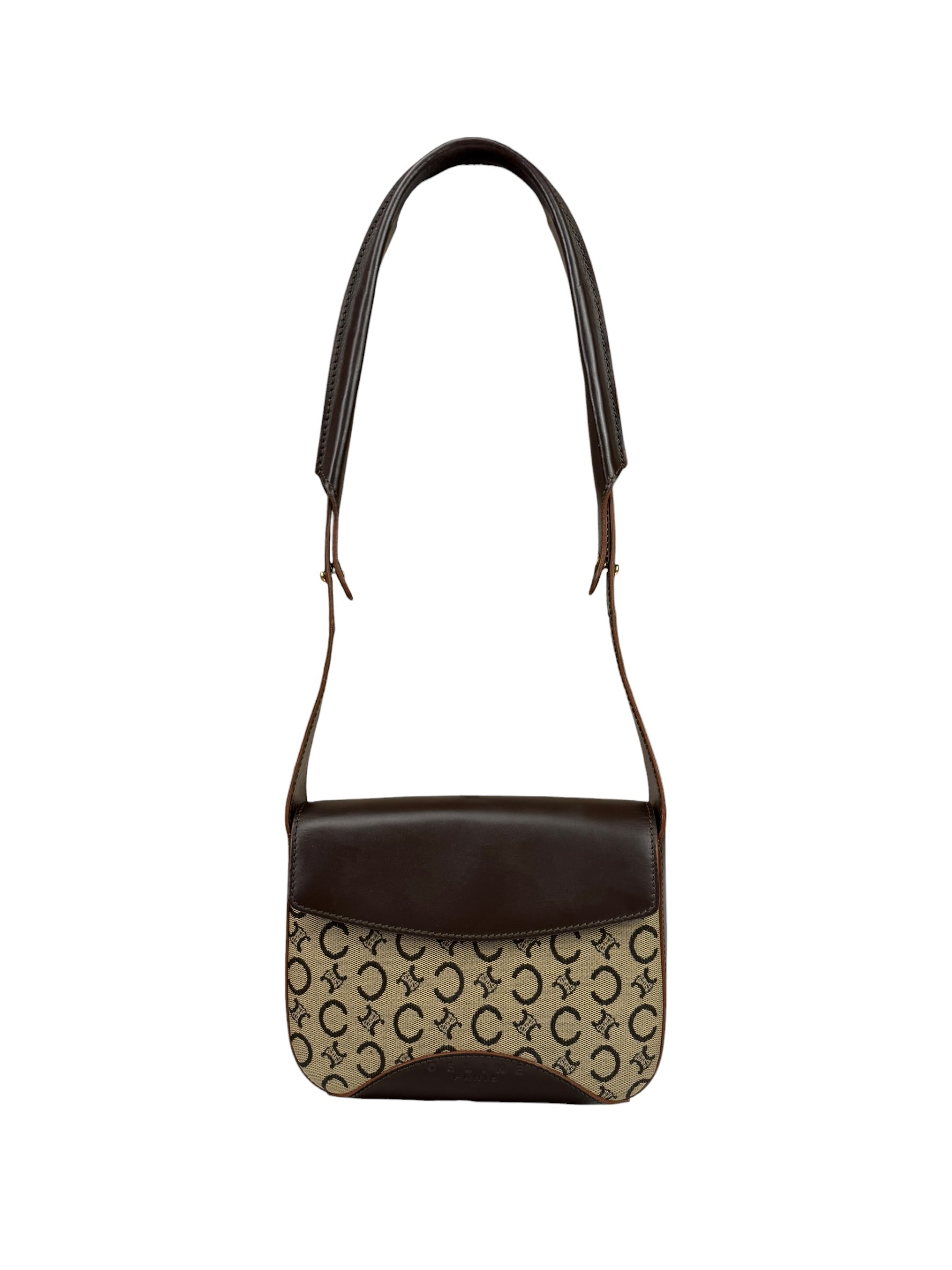 Celine Brown Leather Trim C Macadam Hobo Bag