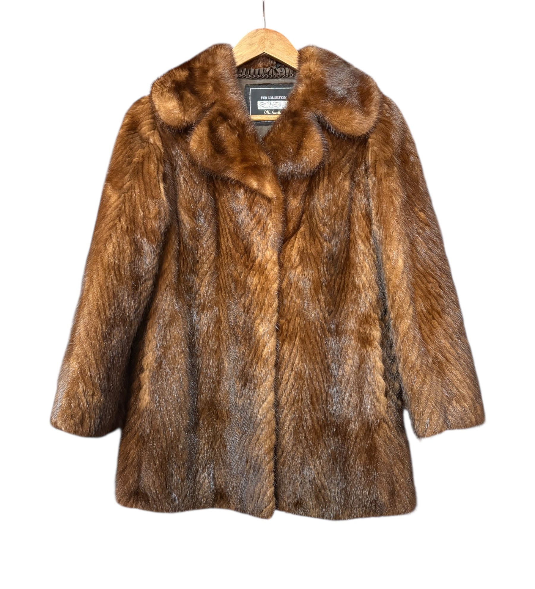 Mi Furelle Brown Chevron Mink Fur Coat