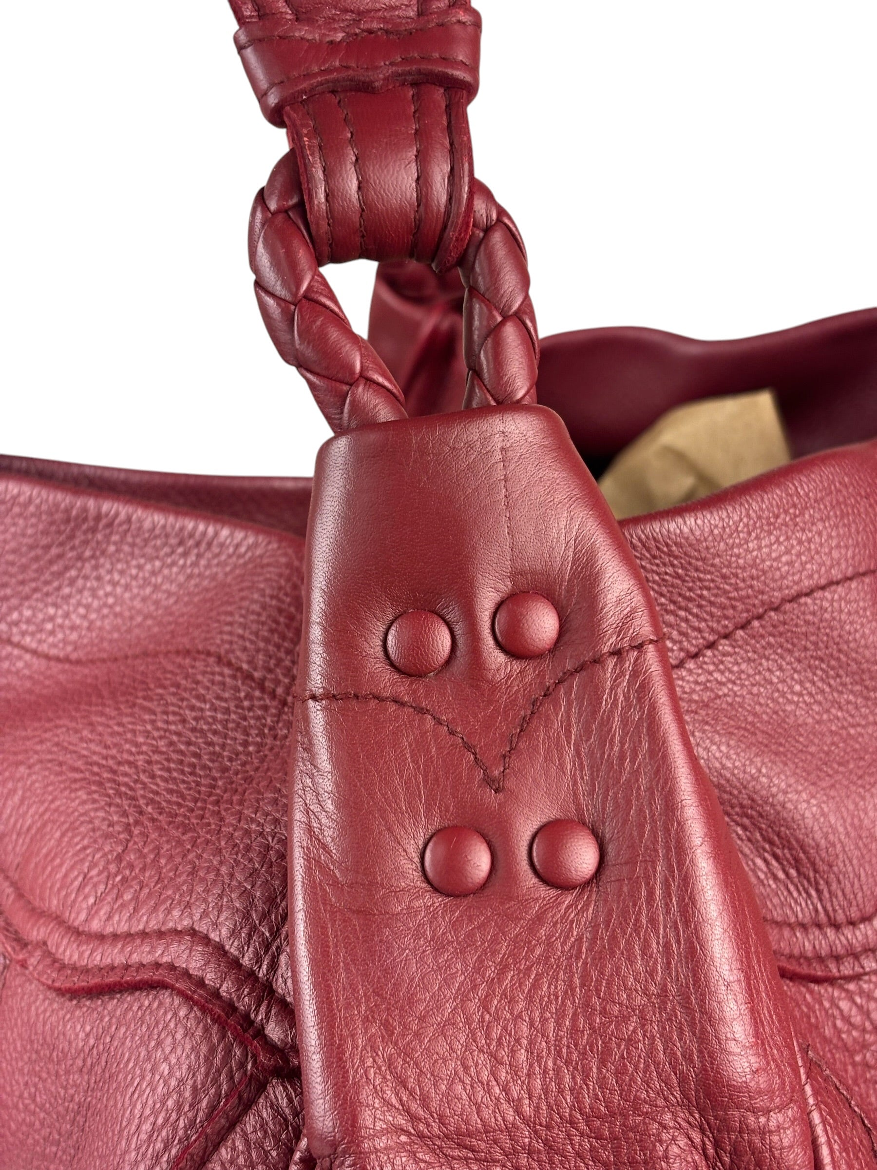 Bottega Veneta Red Leather Intrecciato Trim Hobo Bag