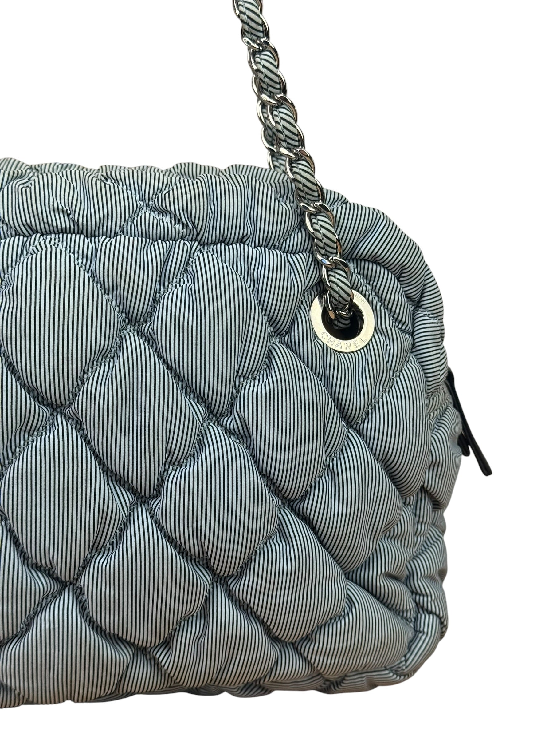 Chanel Grey/Black Quilted Nylon Bubble Shoulder Bag 2009