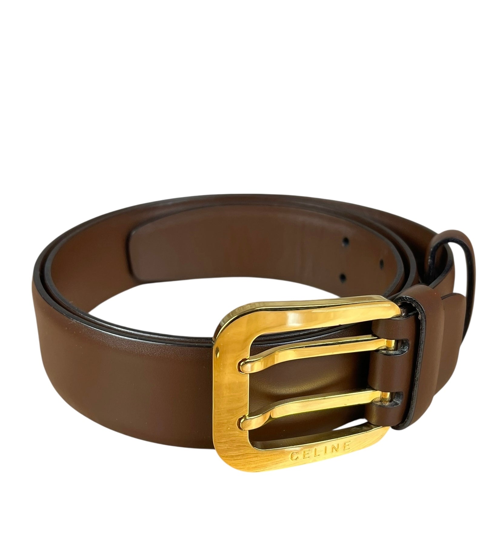 Celine Brown Leather Gold Buckle Belt