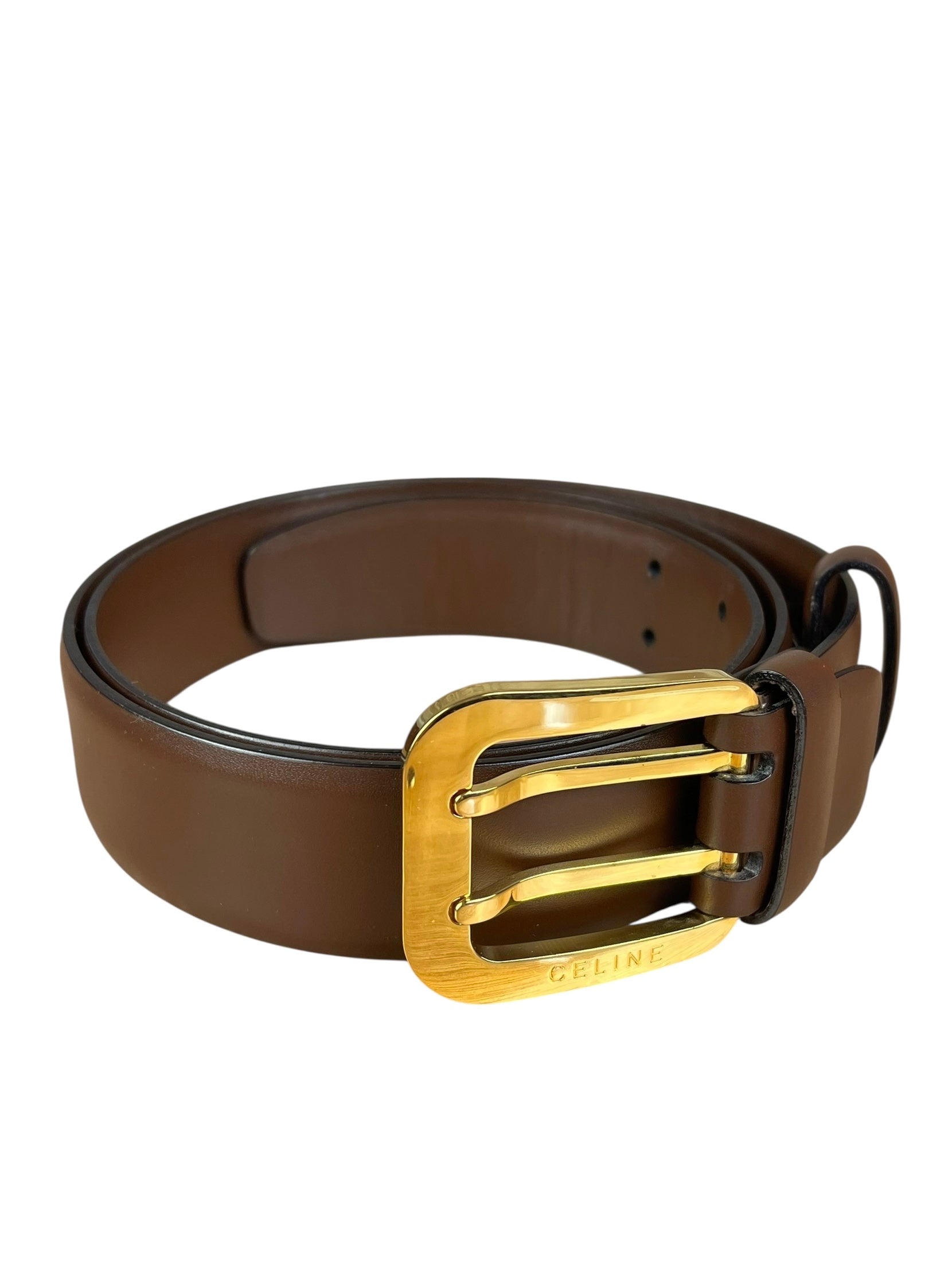 Celine Brown Leather Gold Buckle Belt