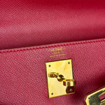 Hermes Kelly 32 Courchevel Rouge Vif Gold Handbag 1997