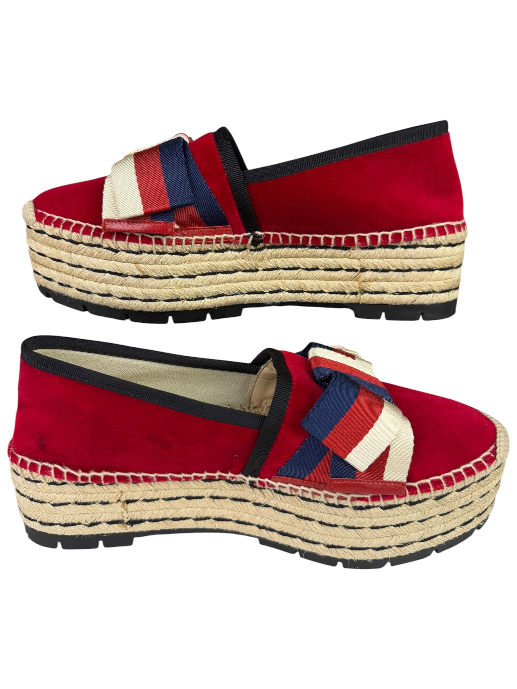 Gucci Red Velvet Pilar Platform Espadrilles