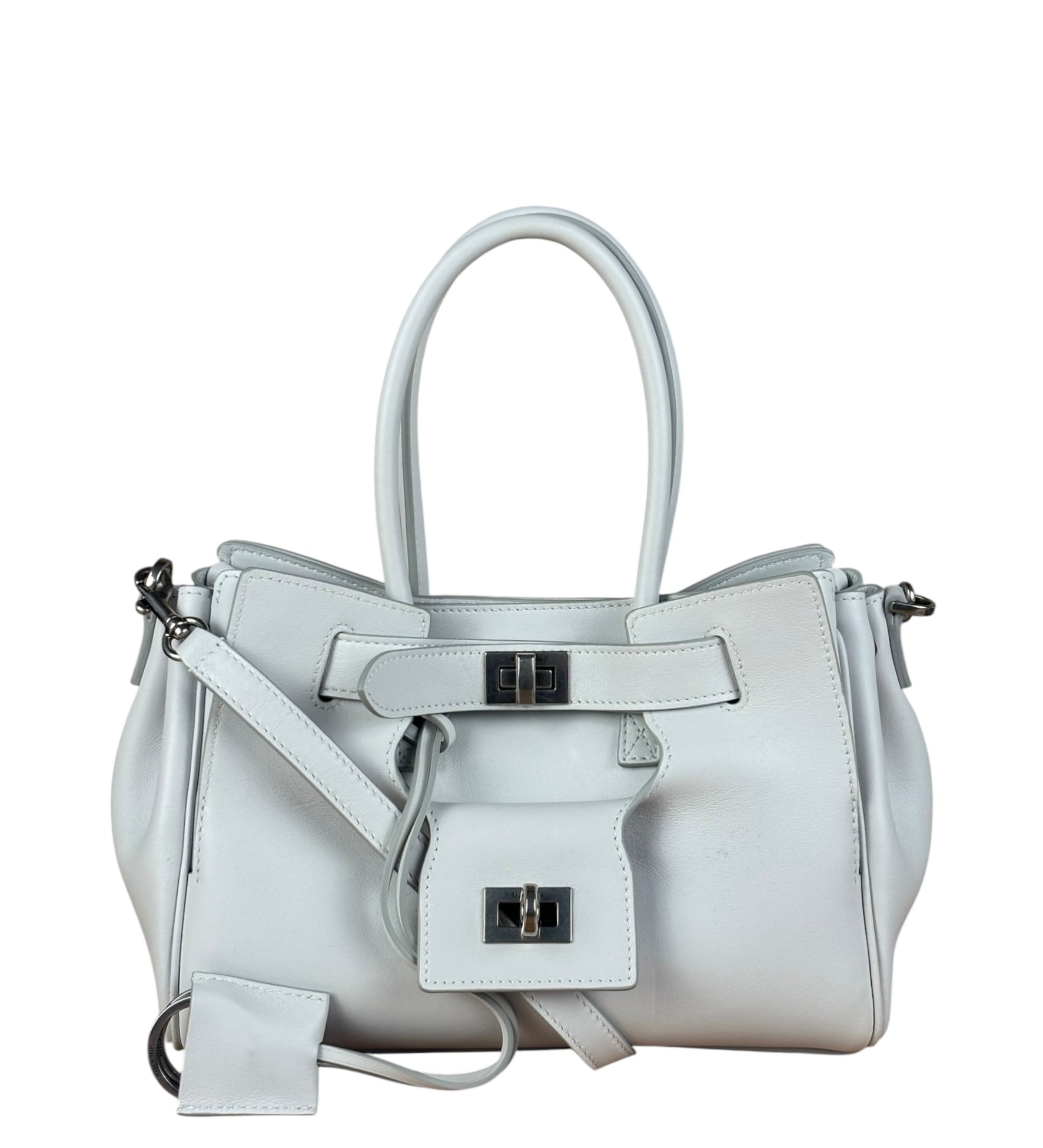 Balenciaga White Leather Bel Air Carry All Handbag