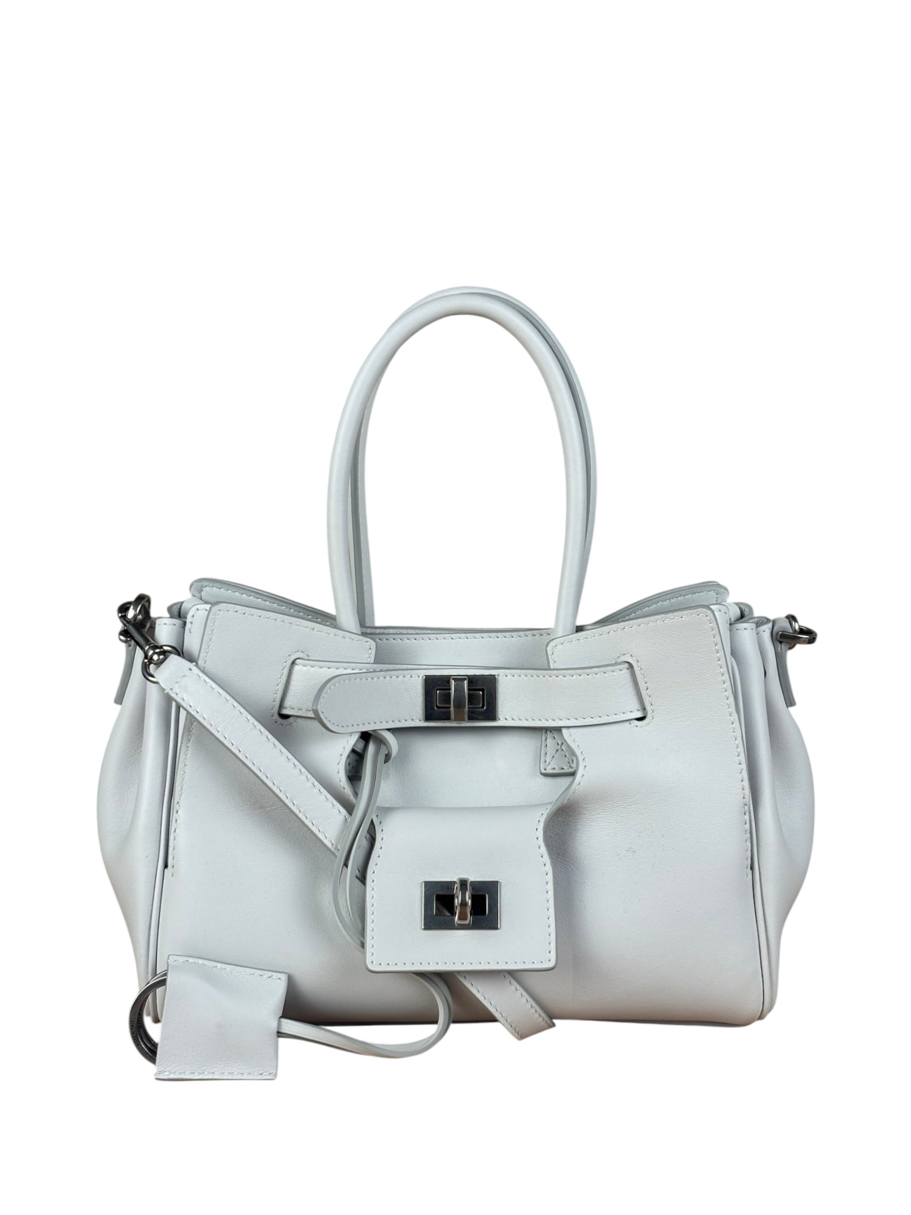 Balenciaga White Leather Bel Air Carry All Handbag