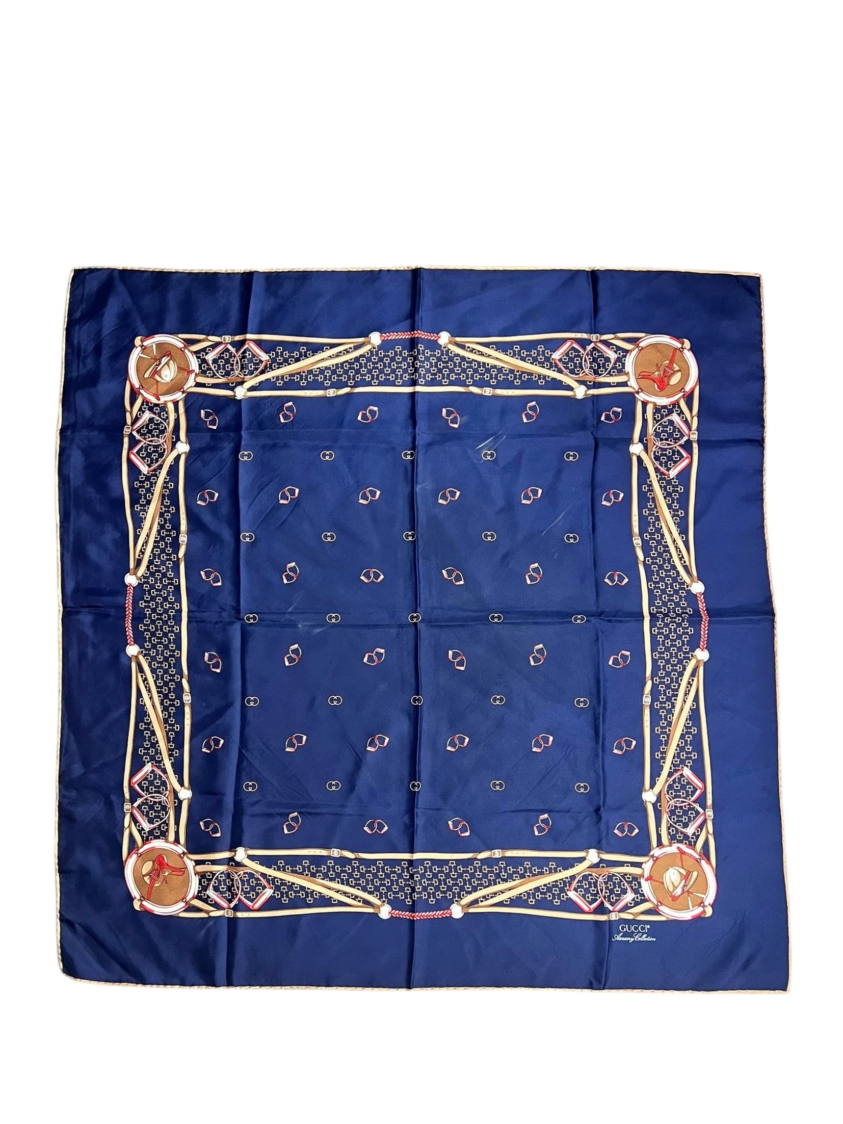 Gucci Navy Horseshoe Silk Scarf