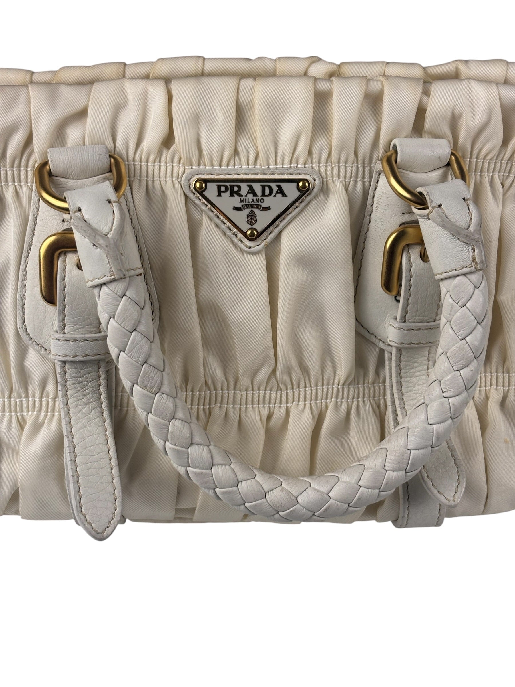 Prada Y2K Ivory Gaufre Nylon Woven Leather 2Way Mini Handbag