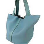 Hermes Blue Leather Picotin Lock 18 Bucket Bag
