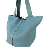 Hermes Blue Leather Picotin Lock 18 Bucket Bag