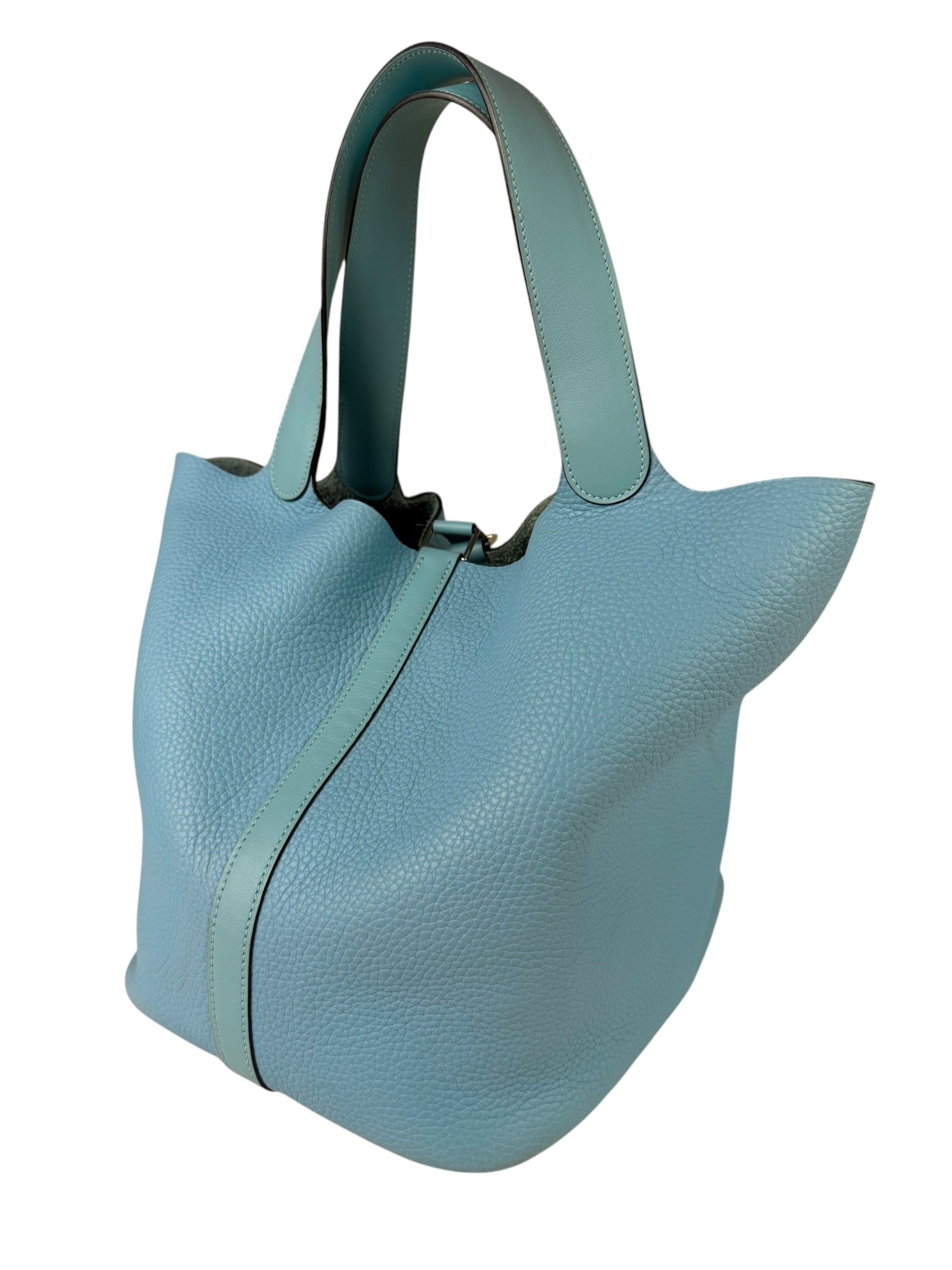 Hermes Blue Leather Picotin Lock 18 Bucket Bag