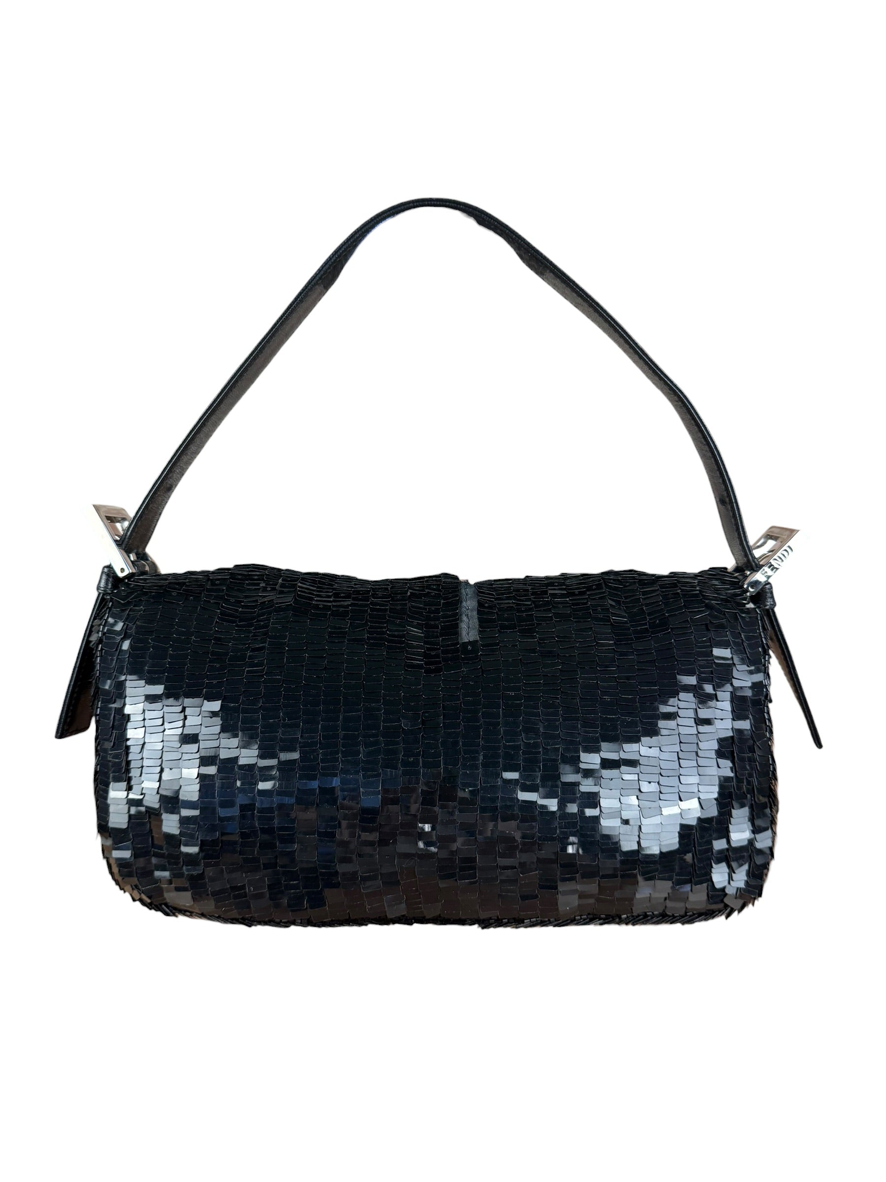 Fendi Vintage Black Sequin Baguette Shoulder Bag