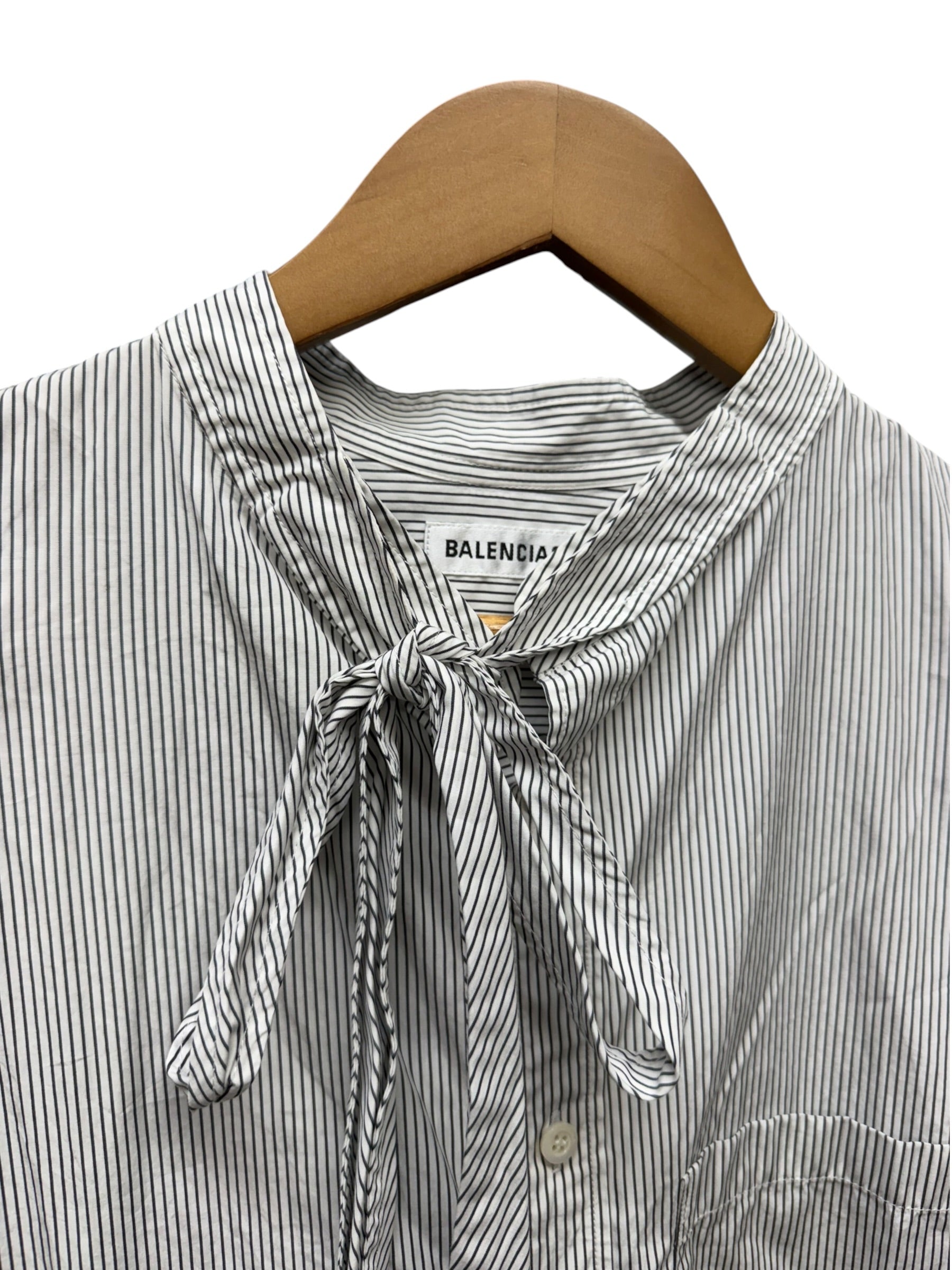 Balenciaga White/Black Striped High/Low Oversized Long Sleeve Shirt