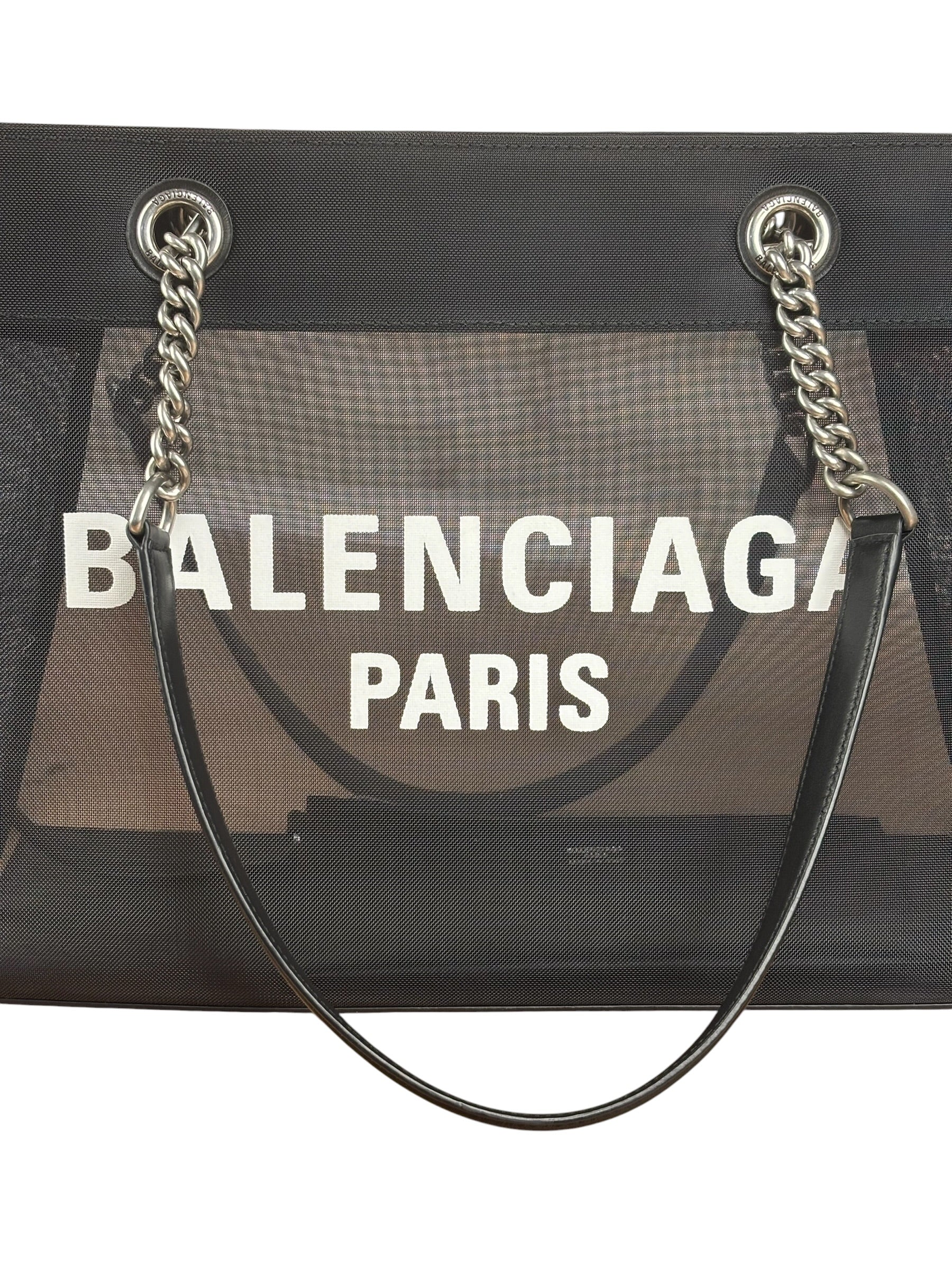 Balenciaga Black Leather Trim Mesh Duty Free Tote Bag