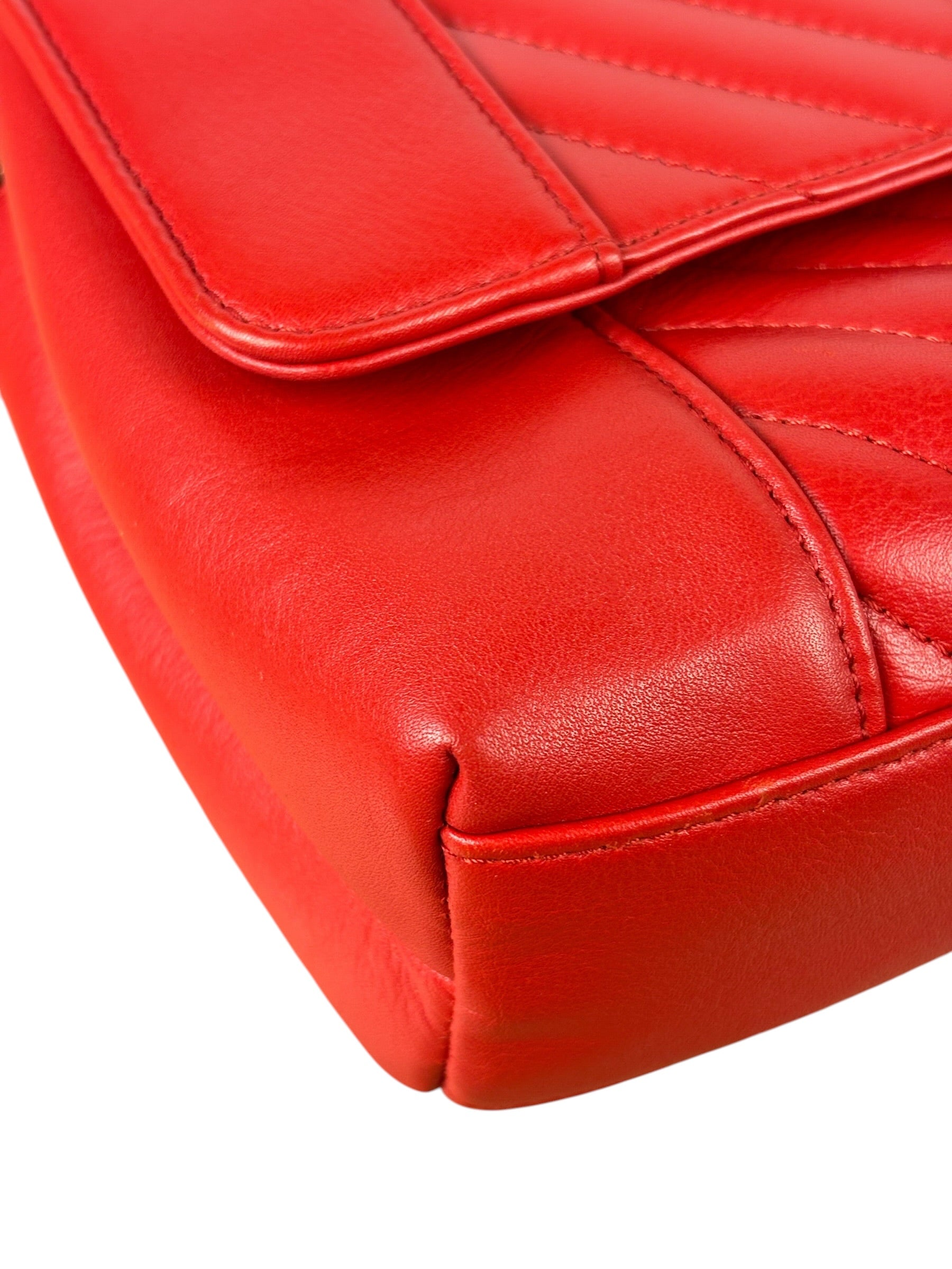 Chanel Red Chevron Leather Flap Bag 2019