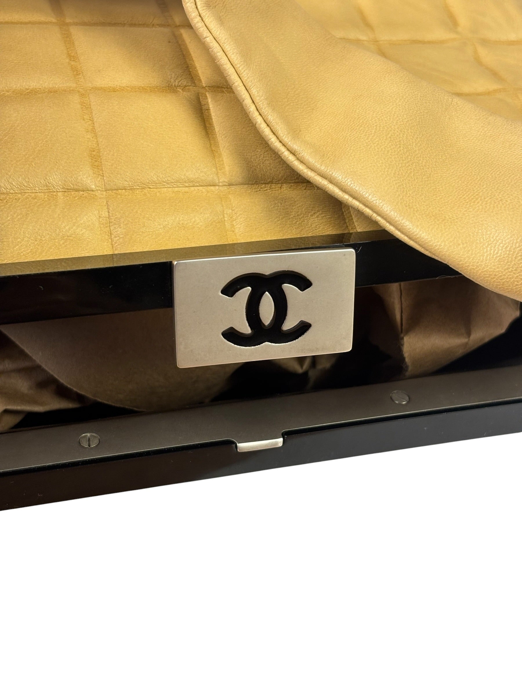 Chanel Beige Lambskin Chocolate Bar Frame Handbag 2002