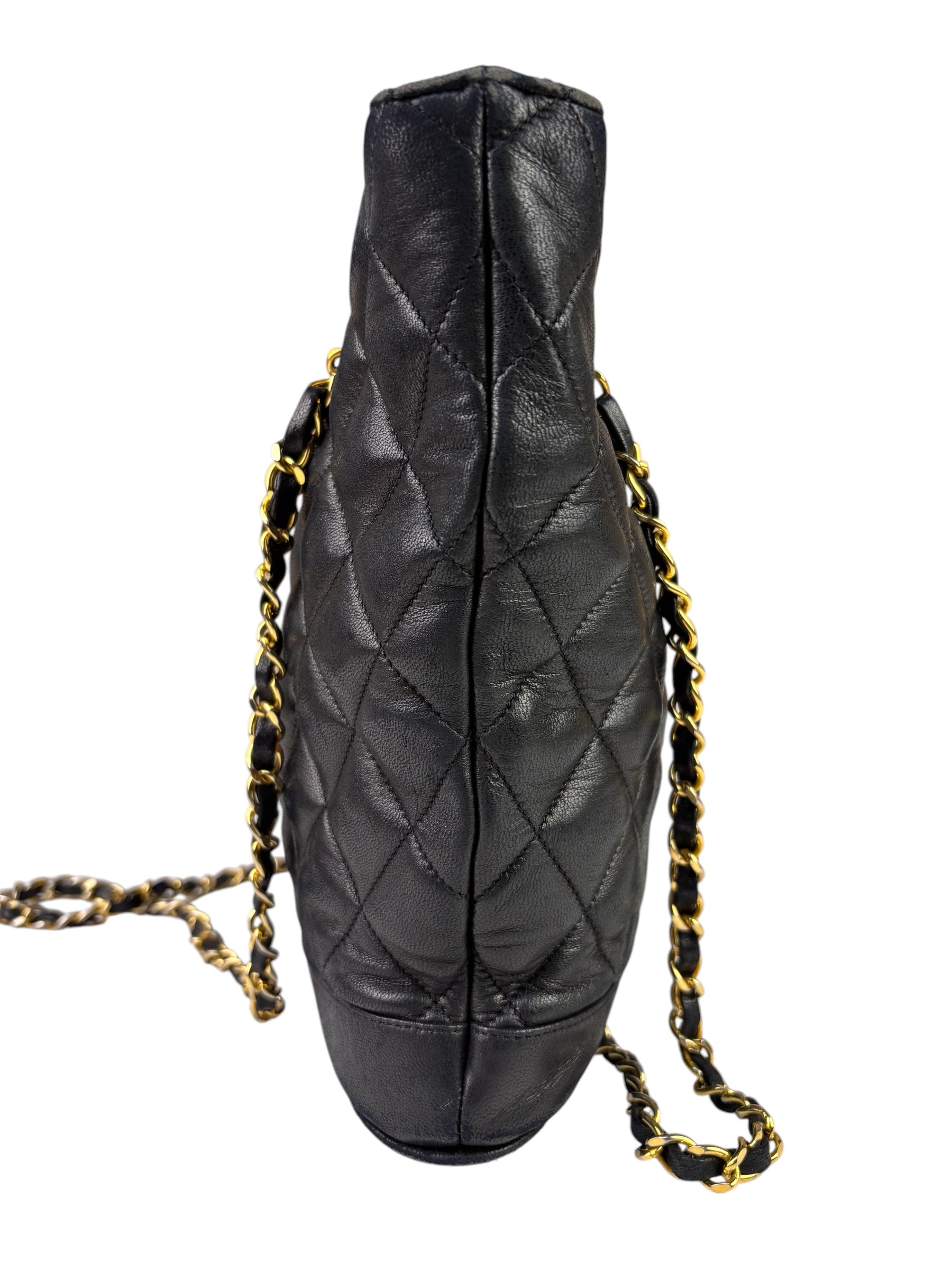 Chanel Vintage Black Quilted Lambskin Chain Shoulder Bag 1989