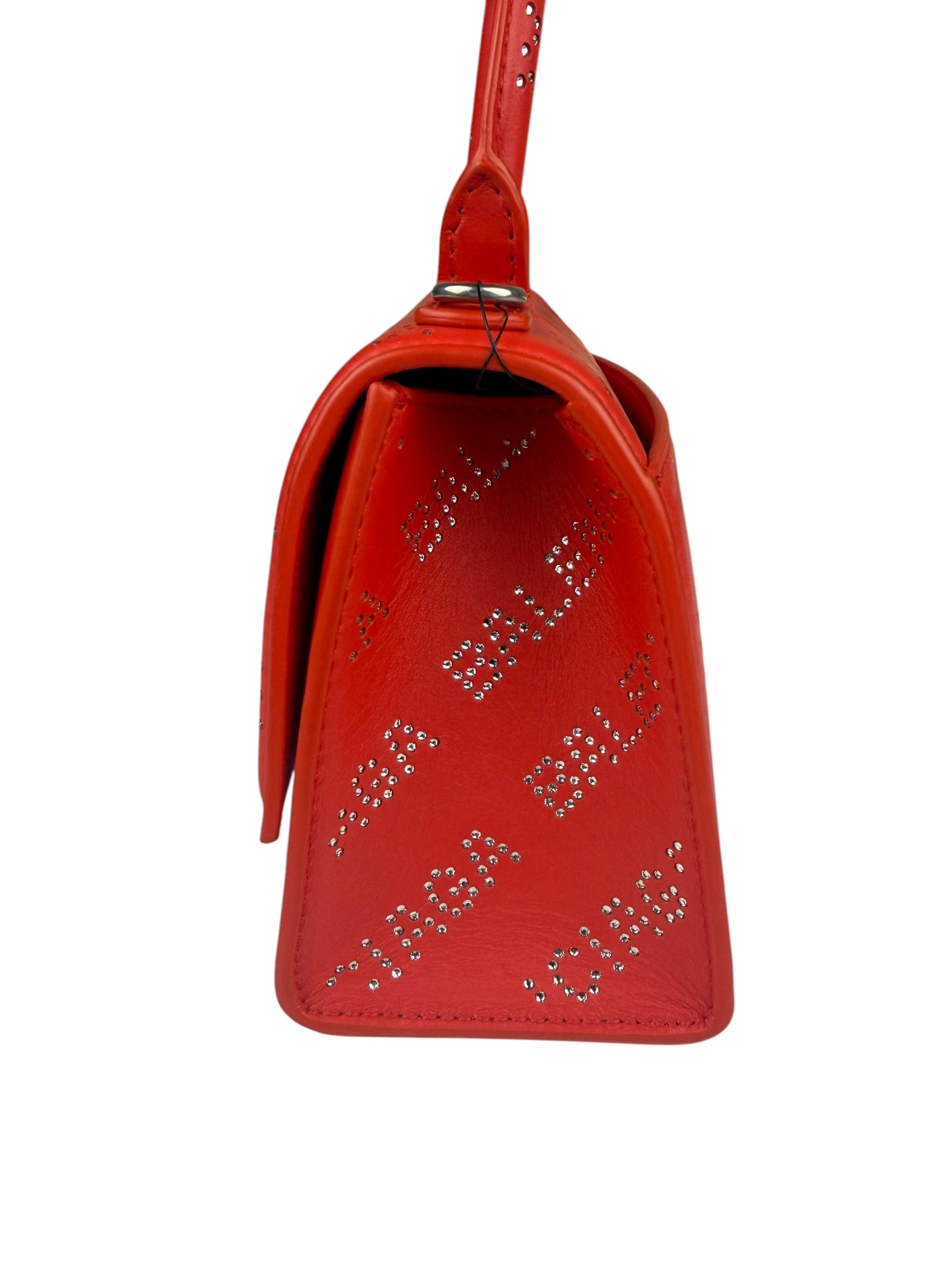 Balenciaga Red Leather Hourglass XS Rhinestones Two-Way Bag